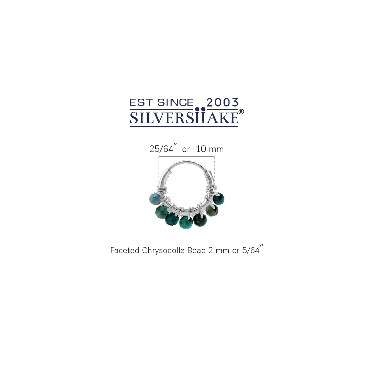 Silvershake Extra Petite 10MMx2MM Natural Chrysocolla Gemstone Bead 925 Sterling Silver Minimalist 0.4 Inch Handmade O-Hoop Earrings Jewelry for Women - Silvershake-store