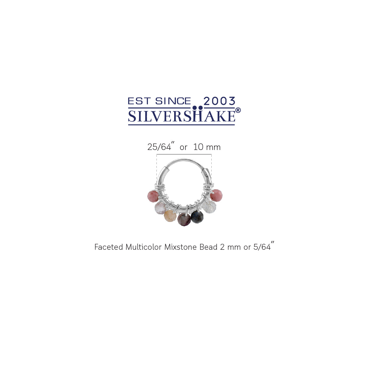 Silvershake Extra Petite 10MMx2MM Natural Multicolor Mix Gemstone Bead 925 Sterling Silver Minimalist 0.4 Inch Handmade O-Hoop Earrings Jewelry for Women - Silvershake-store