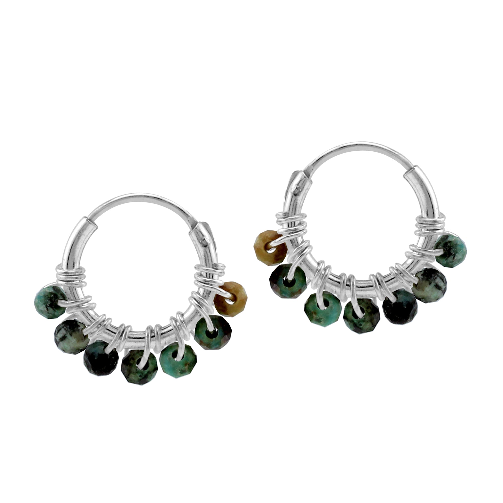 Silvershake Extra Petite 10MMx2MM Compressed Turquoise Gemstone Bead 925 Sterling Silver Minimalist 0.4 Inch Handmade O-Hoop Earrings Jewelry for Women - Silvershake-store