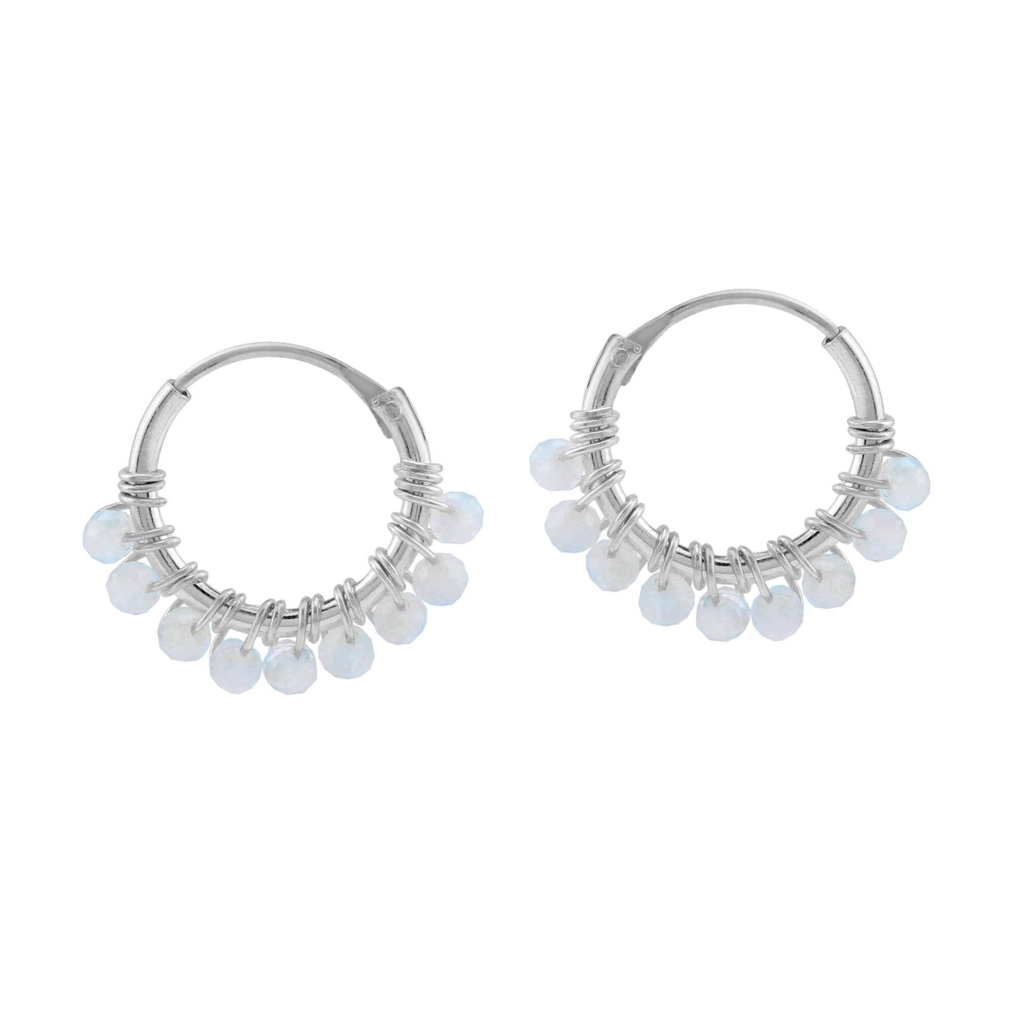 Silvershake Petite 12MMx2MM Natural White Moonstone Bead 925 Sterling Silver Minimalist 0.47 Inch Handmade O-Hoop Earrings Jewelry for Women June Gemstone Birthstone - Silvershake-store