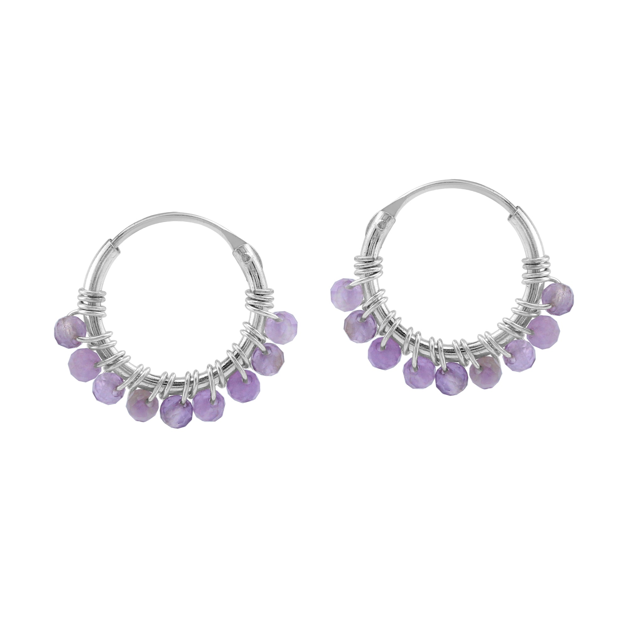 Silvershake Petite 12MMx2MM Natural Purple Amethyst Gemstone Bead 925 Sterling Silver Minimalist 0.47 Inch Handmade O-Hoop Earrings Jewelry for Women February Birthstone - Silvershake-store