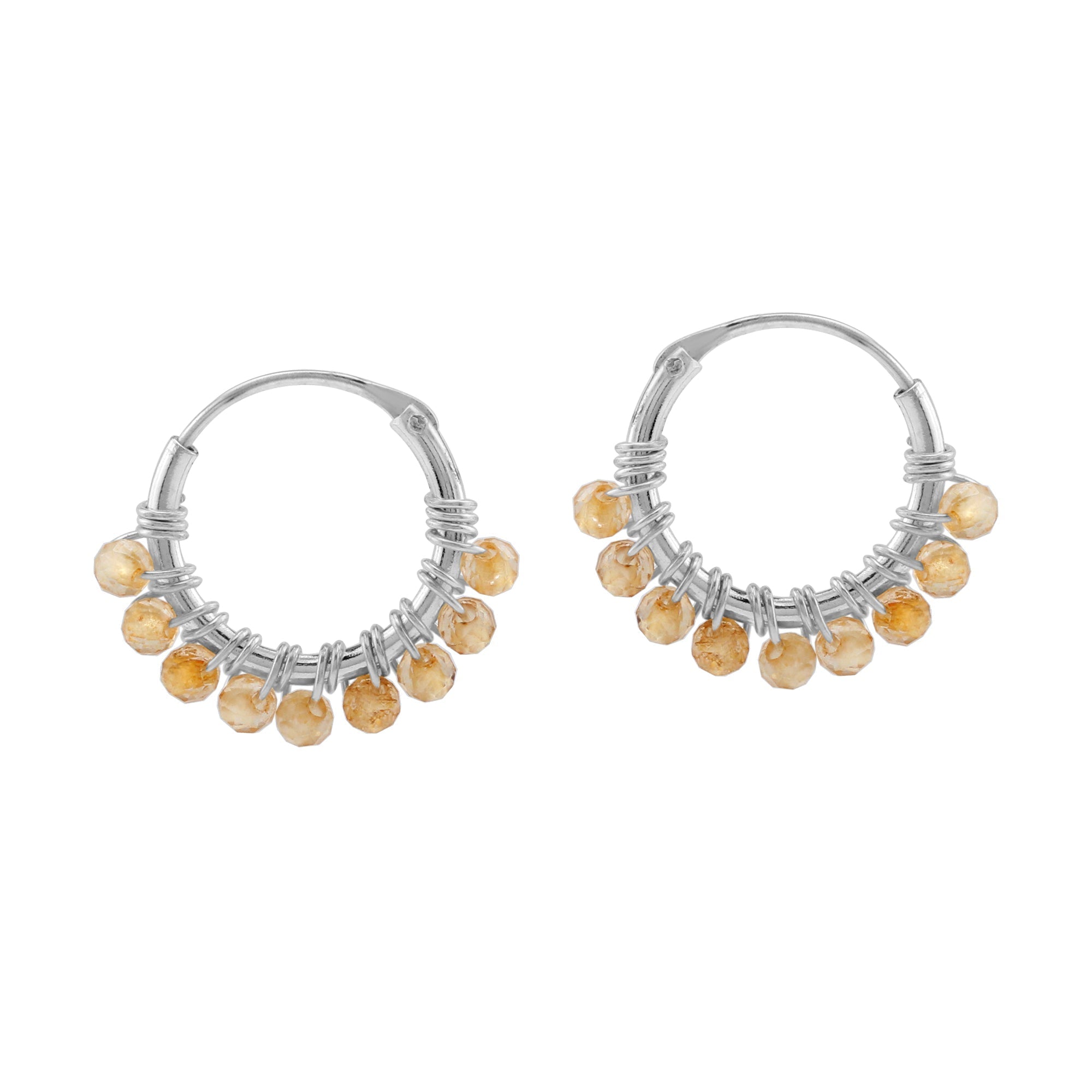 Silvershake Petite 12MMx2MM Natural Yellow Citrine Gemstone Bead 925 Sterling Silver Minimalist 0.47 Inch Handmade O-Hoop Earrings Jewelry for Women November Birthstone - Silvershake-store