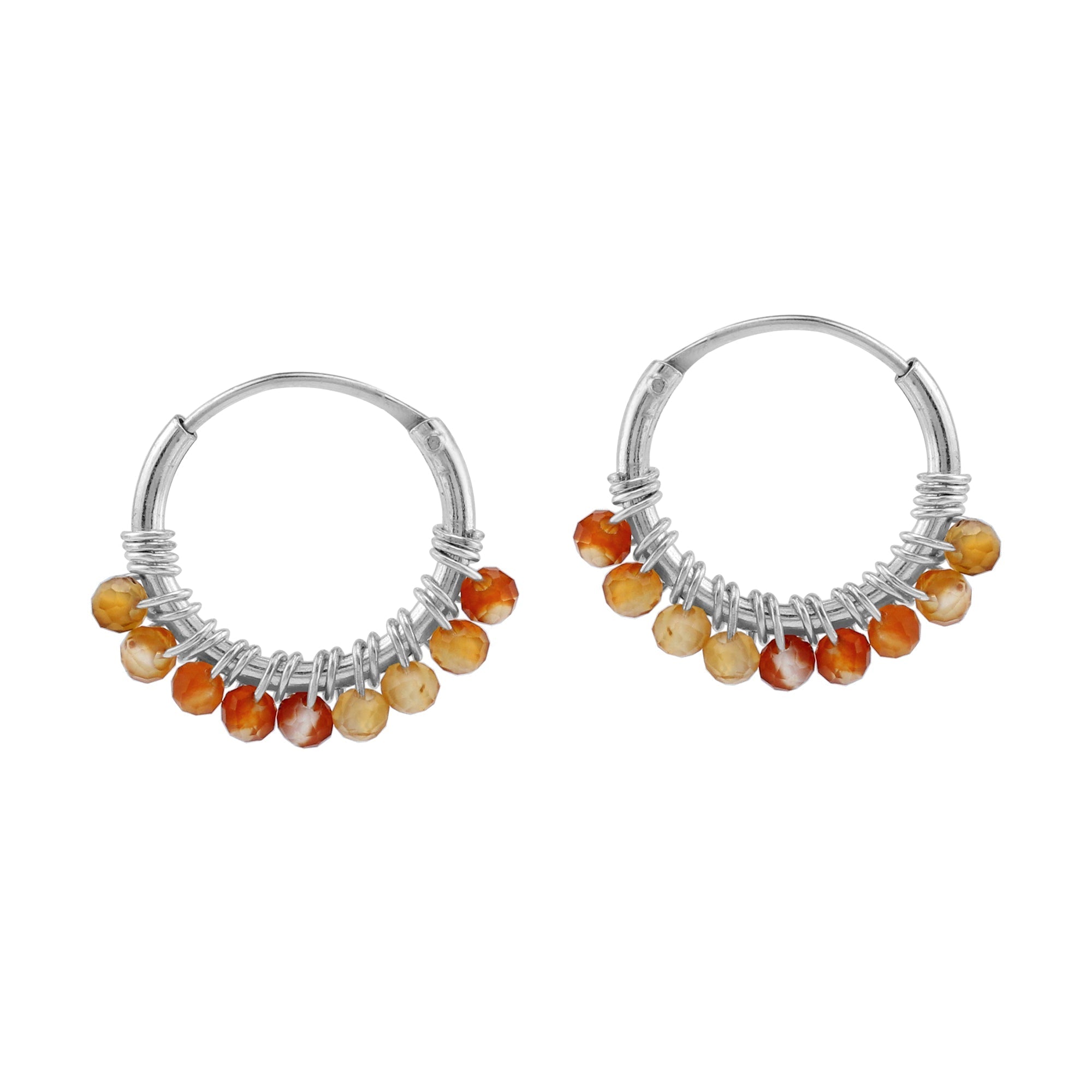 Petite 12MMx2MM Natural Orange Agate Gemstone Bead 925 Sterling Silver Minimalist 0.47 Inch Handmade O-Hoop Earrings Jewelry for Women - Silvershake-store