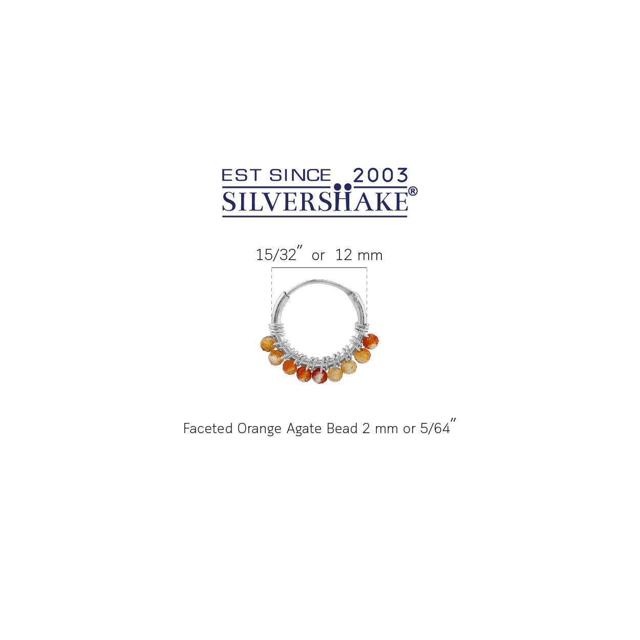 Petite 12MMx2MM Natural Orange Agate Gemstone Bead 925 Sterling Silver Minimalist 0.47 Inch Handmade O-Hoop Earrings Jewelry for Women - Silvershake-store