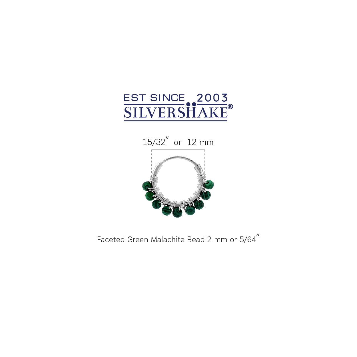 Petite 12MMx2MM Natural Green Malachite Gemstone Bead 925 Sterling Silver Minimalist 0.47 Inch Handmade O-Hoop Earrings Jewelry for Women - Silvershake-store