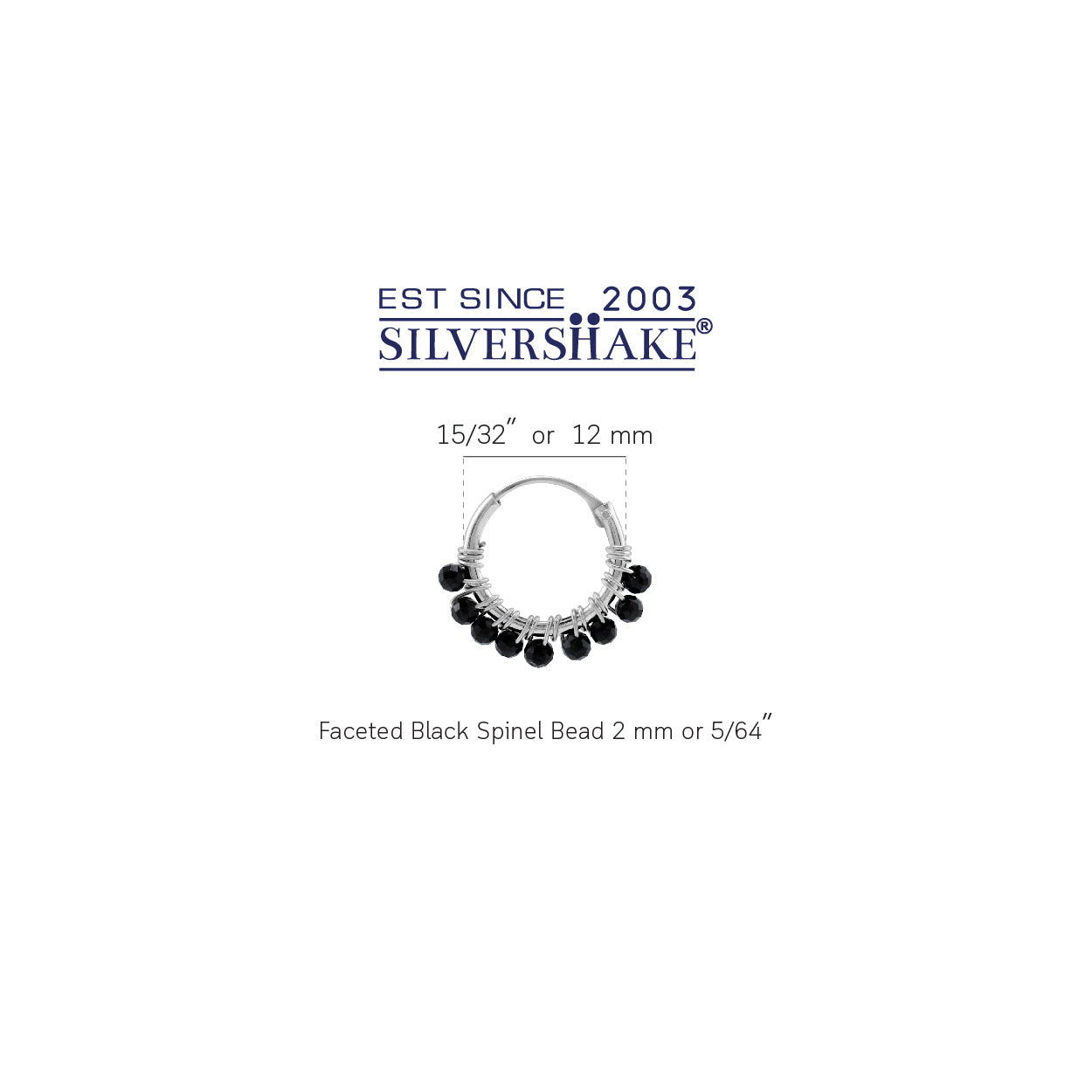 Petite 12MMx2MM Natural Black Spinel Gemstone Bead 925 Sterling Silver Minimalist 0.47 Inch Handmade O-Hoop Earrings Jewelry for Women - Silvershake-store
