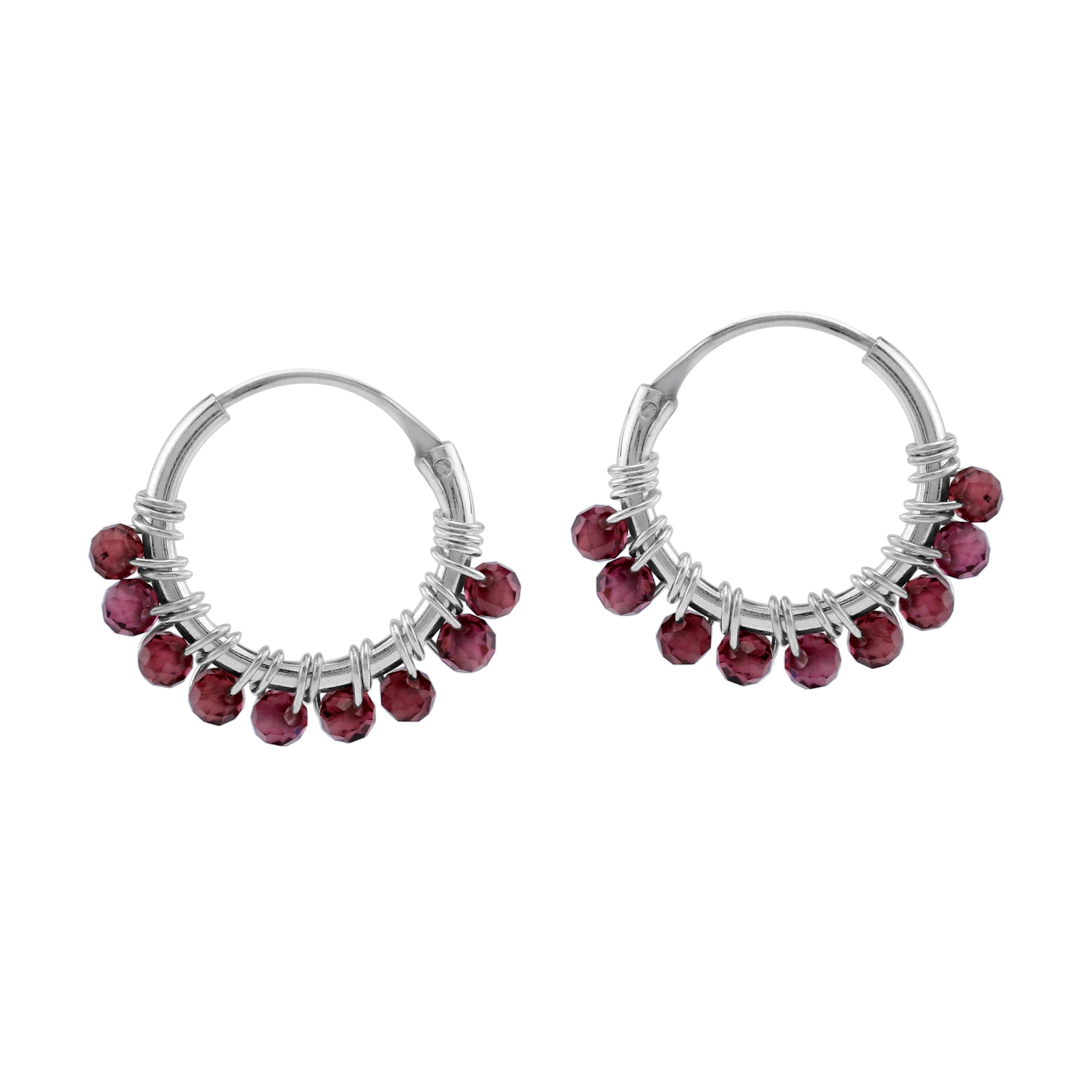 Petite 12MMx2MM Natural Rhodolite Garnet Gemstone Bead 925 Sterling Silver Minimalist 0.47 Inch Handmade O-Hoop Earrings Jewelry for Women - Silvershake-store