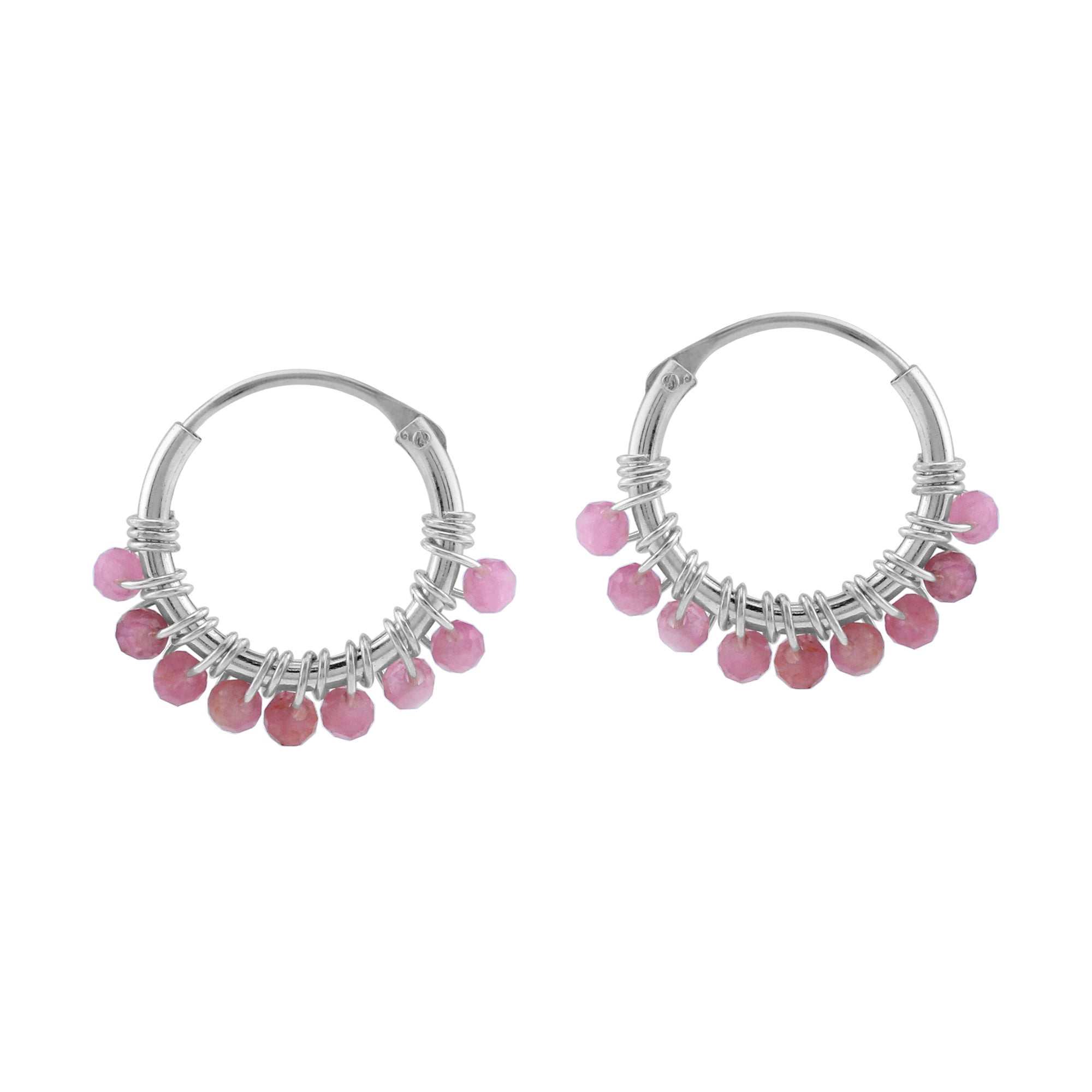 Petite 12MMx2MM Natural Pink Tourmaline Gemstone Bead 925 Sterling Silver Minimalist 0.47 Inch Handmade O-Hoop Earrings Jewelry for Women October Birthstone - Silvershake-store