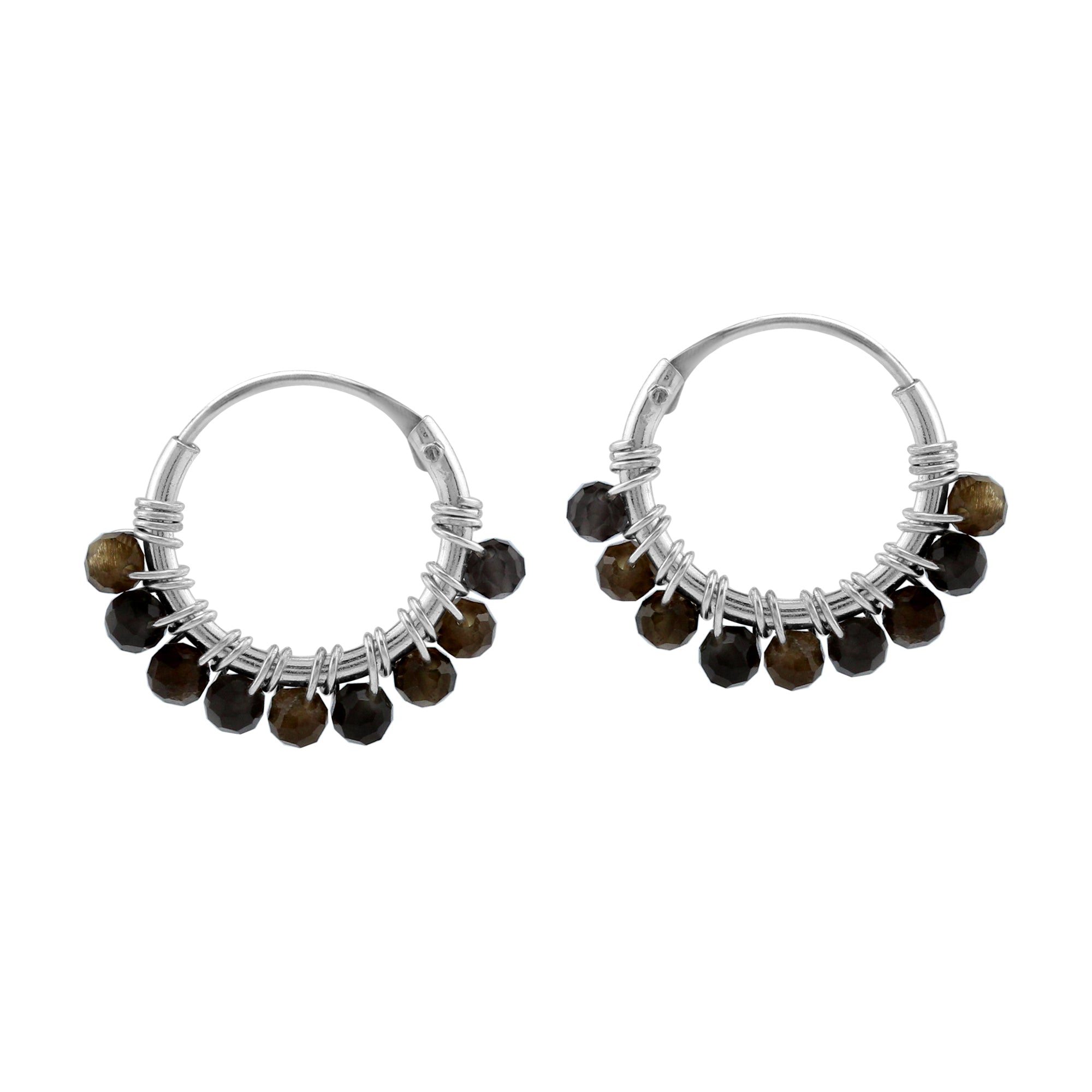 Petite 12MMx2MM Natural Golden Obsidian Gemstone Bead 925 Sterling Silver Minimalist 0.47 Inch Handmade O-Hoop Earrings Jewelry for Women - Silvershake-store