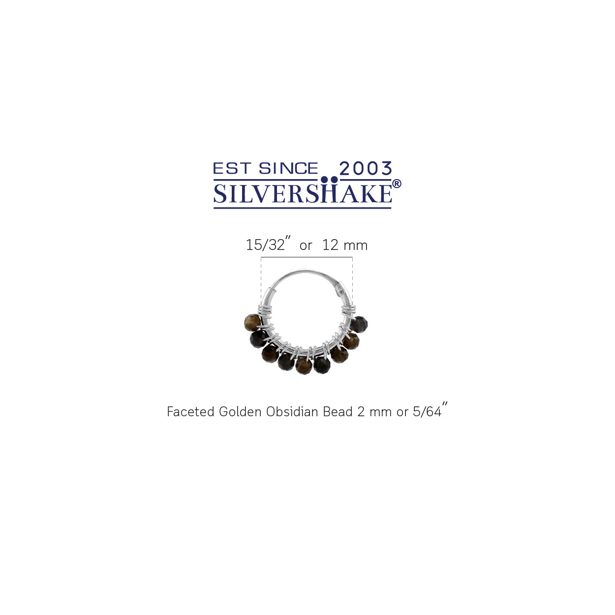 Petite 12MMx2MM Natural Golden Obsidian Gemstone Bead 925 Sterling Silver Minimalist 0.47 Inch Handmade O-Hoop Earrings Jewelry for Women - Silvershake-store