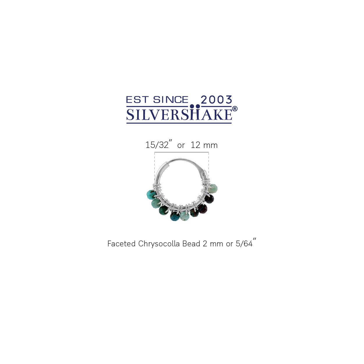 Petite 12MMx2MM Natural Chrysocolla Gemstone Bead 925 Sterling Silver Minimalist 0.47 Inch Handmade O-Hoop Earrings Jewelry for Women - Silvershake-store