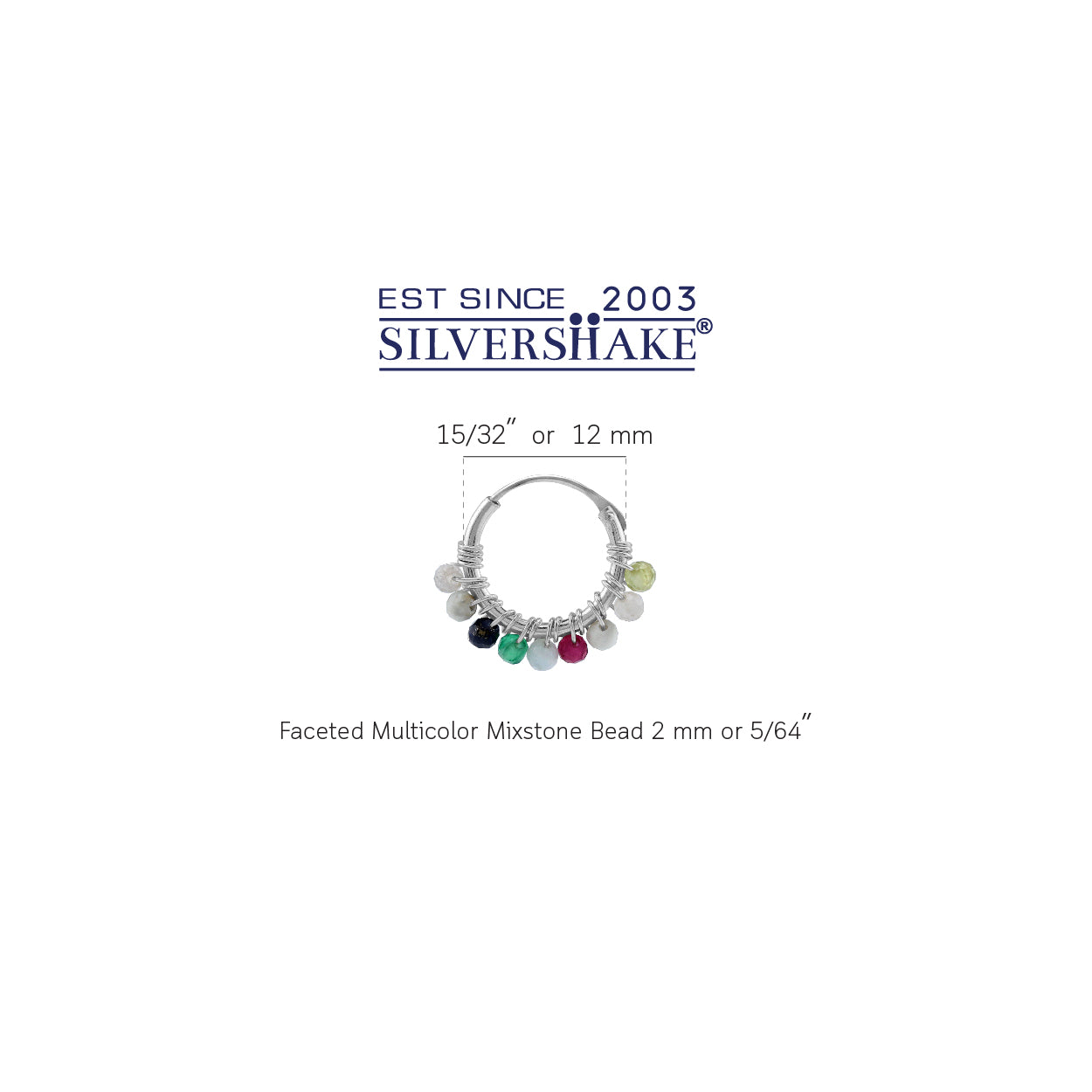 Petite 12MMx2MM Natural Multicolor Mix Gemstone Bead 925 Sterling Silver Minimalist 0.47 Inch Handmade O-Hoop Earrings Jewelry for Women - Silvershake-store