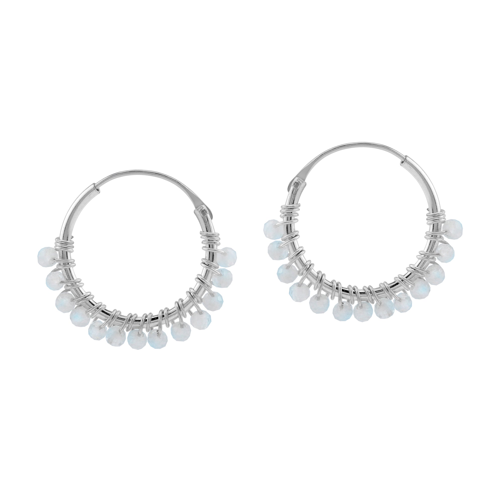 16MMx2MM Natural White Moonstone Bead 925 Sterling Silver Minimalist 0.63 Inch Handmade O-Hoop Earrings Jewelry for Women June Gemstone Birthstone - Silvershake-store