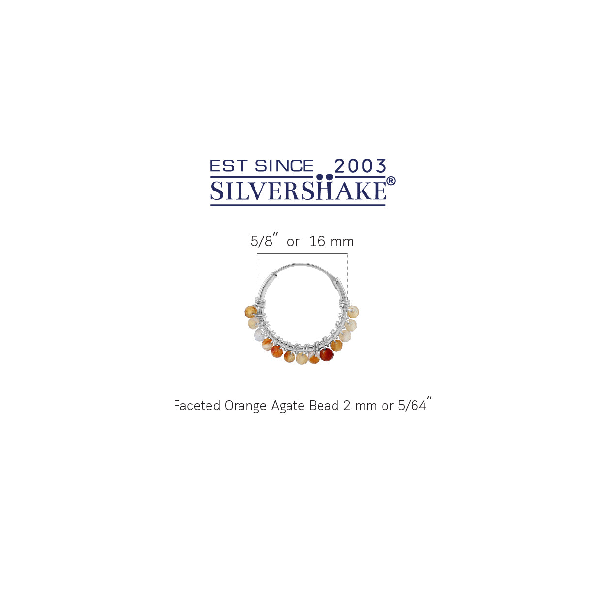 16MMx2MM Natural Orange Agate Gemstone Bead 925 Sterling Silver Minimalist 0.63 Inch Handmade O-Hoop Earrings Jewelry for Women - Silvershake-store