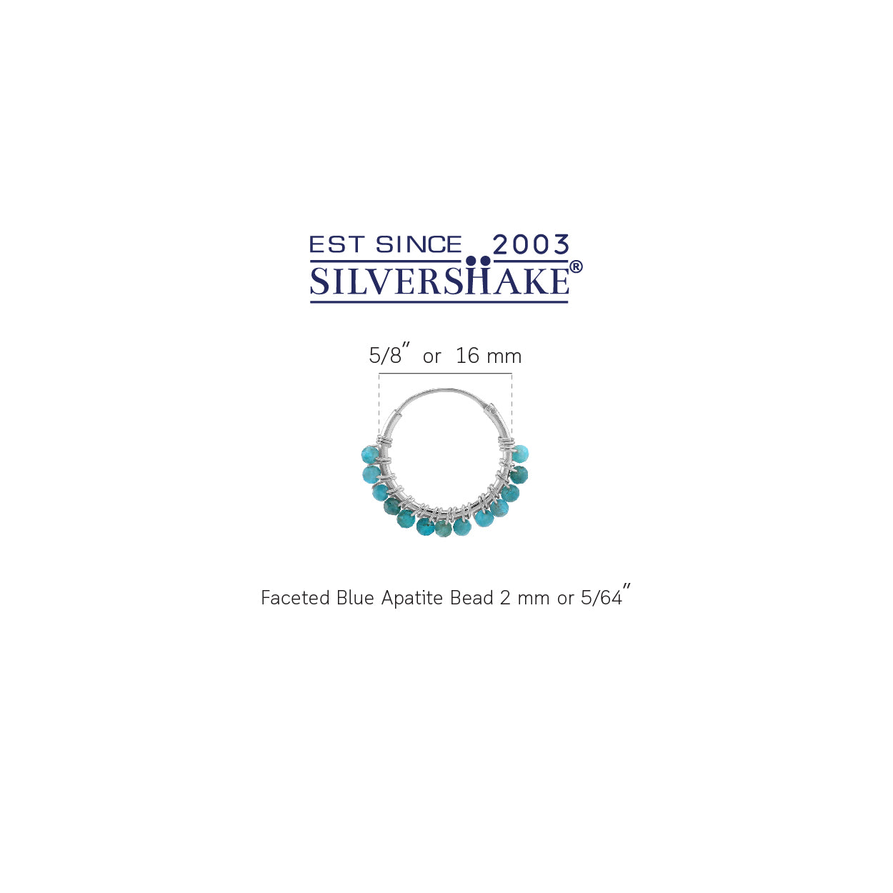 16MMx2MM Natural Blue Apatite Gemstone Bead 925 Sterling Silver Minimalist 0.63 Inch Handmade O-Hoop Earrings Jewelry for Women - Silvershake-store