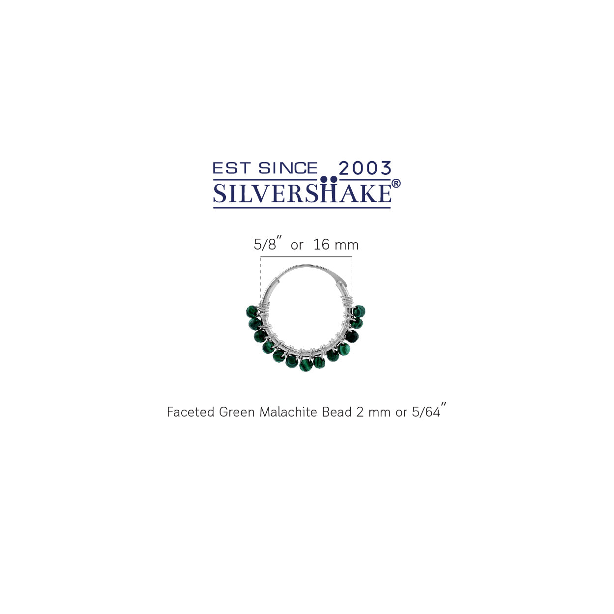 16MMx2MM Natural Green Malachite Gemstone Bead 925 Sterling Silver Minimalist 0.63 Inch Handmade O-Hoop Earrings Jewelry for Women - Silvershake-store