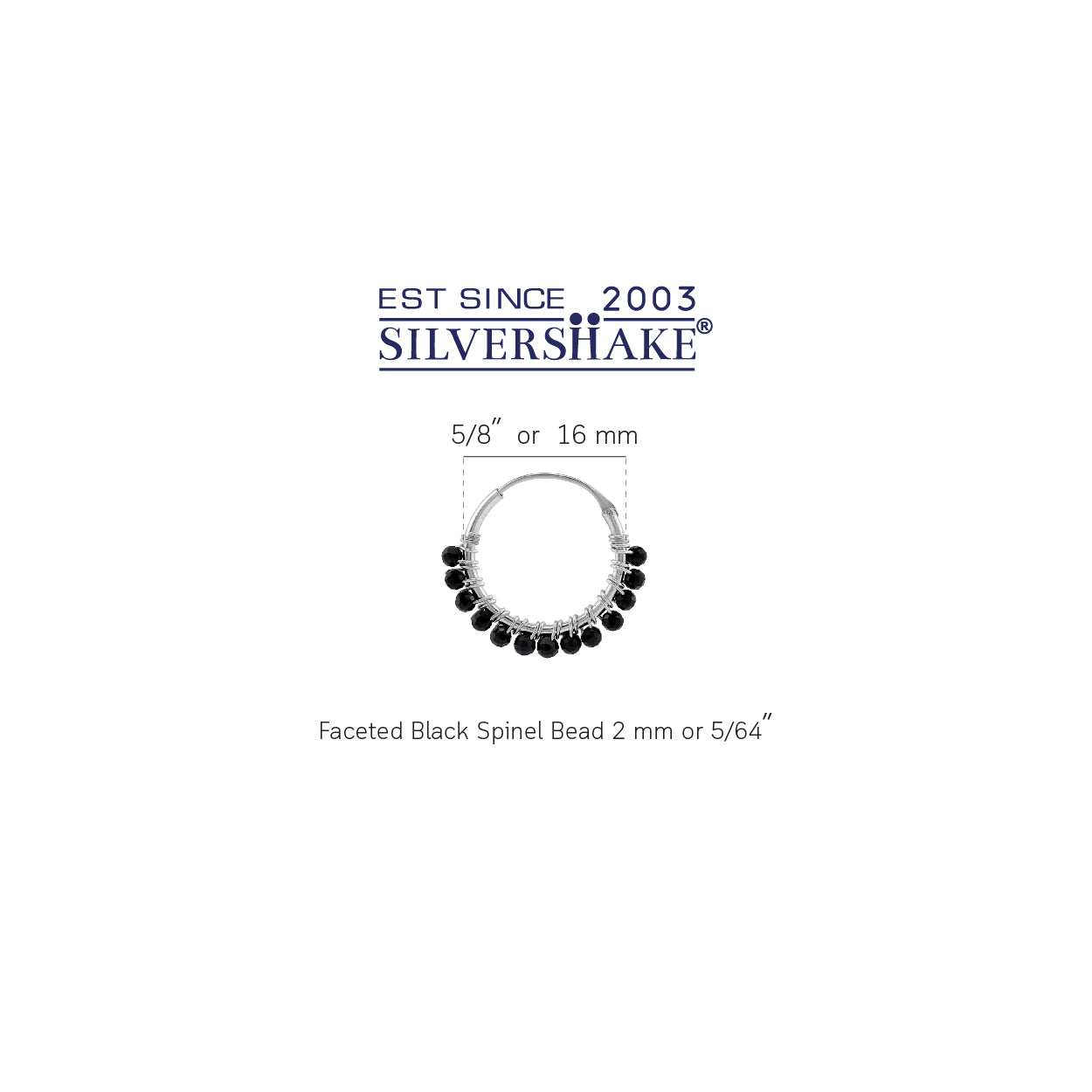 16MMx2MM Natural Black Spinel Gemstone Bead 925 Sterling Silver Minimalist 0.63 Inch Handmade O-Hoop Earrings Jewelry for Women - Silvershake-store