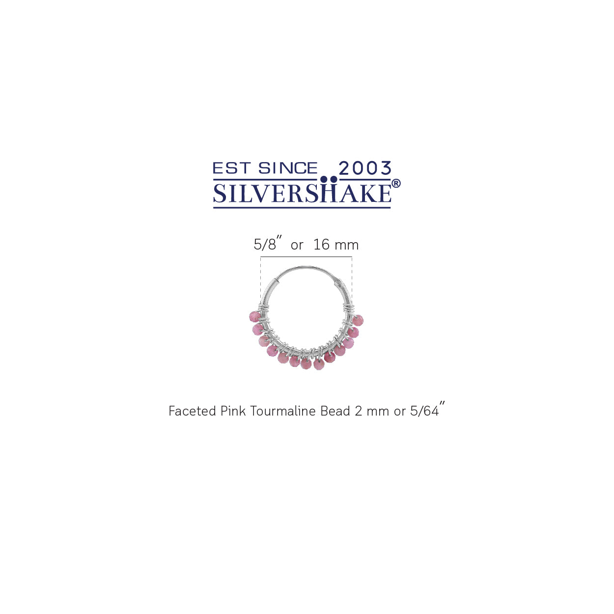 16MMx2MM Natural Pink Tourmaline Gemstone Bead 925 Sterling Silver Minimalist 0.63 Inch Handmade O-Hoop Earrings Jewelry for Women October Birthstone - Silvershake-store