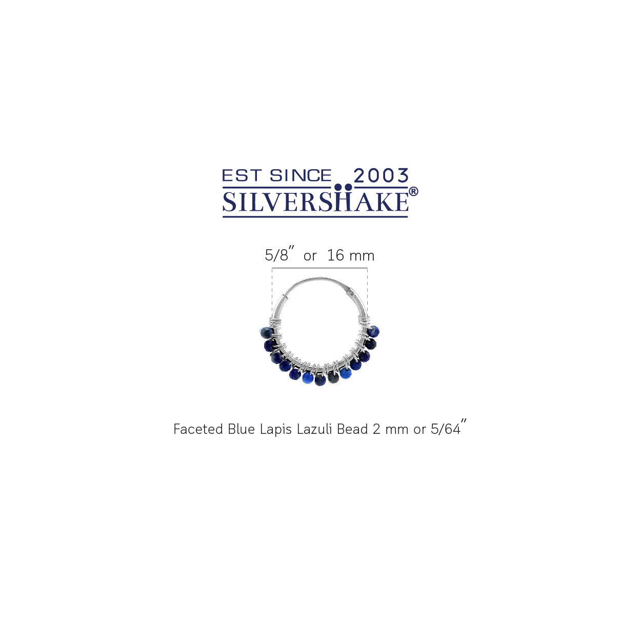 16MMx2MM Natural Blue Lapis Lazuli Gemstone Bead 925 Sterling Silver Minimalist 0.63 Inch Handmade O-Hoop Earrings Jewelry for Women - Silvershake-store