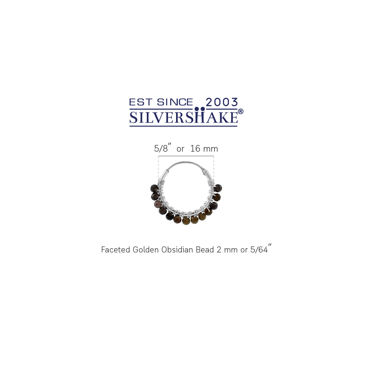 16MMx2MM Natural Golden Obsidian Gemstone Bead 925 Sterling Silver Minimalist 0.63 Inch Handmade O-Hoop Earrings Jewelry for Women - Silvershake-store