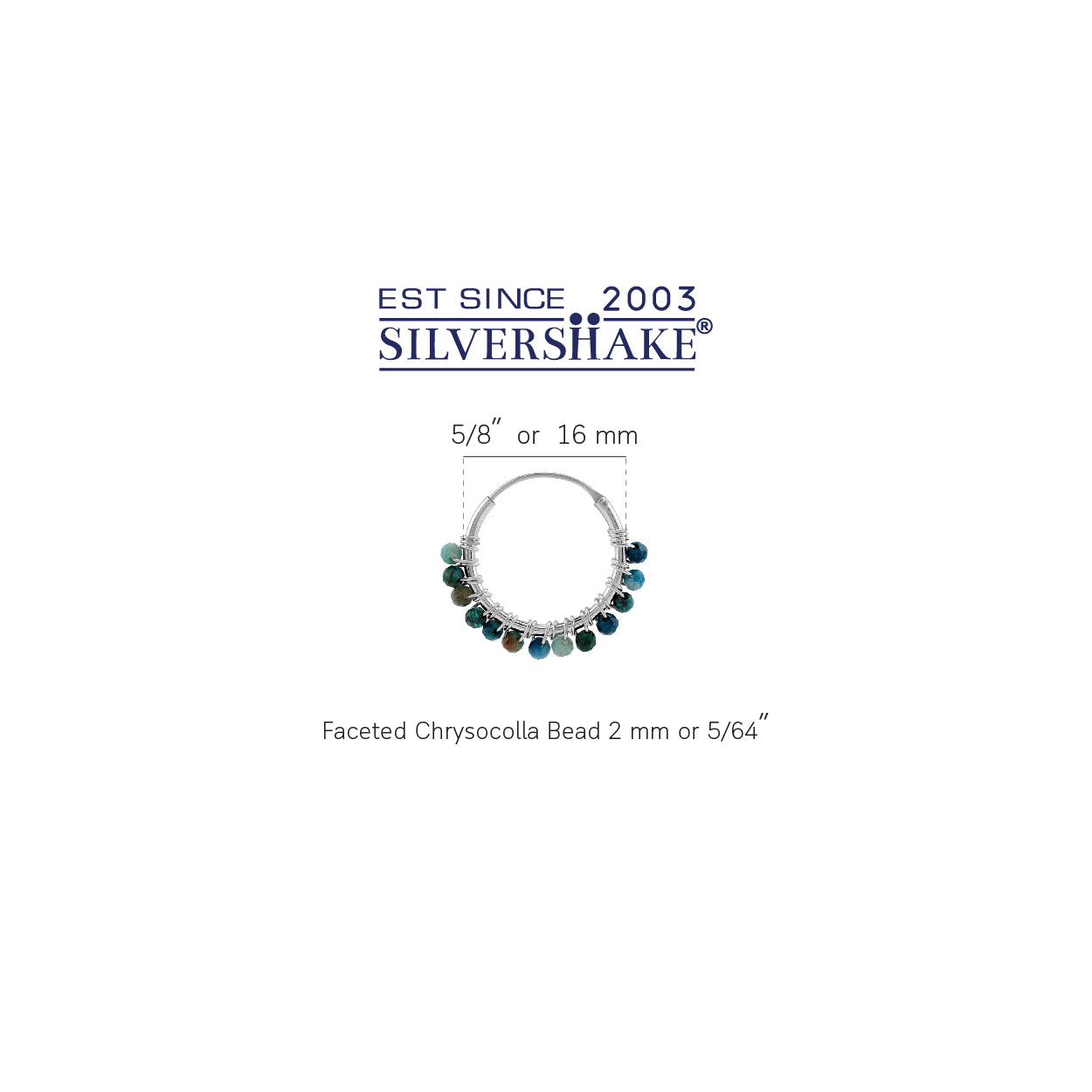 16MMx2MM Natural Chrysocolla Gemstone Bead 925 Sterling Silver Minimalist 0.63 Inch Handmade O-Hoop Earrings Jewelry for Women - Silvershake-store