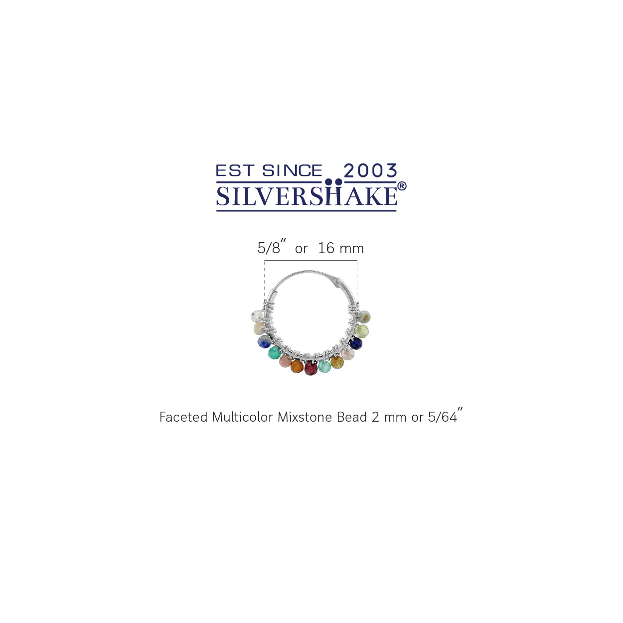 16MMx2MM Natural Multicolor Mix Gemstone Bead 925 Sterling Silver Minimalist 0.63 Inch Handmade O-Hoop Earrings Jewelry for Women - Silvershake-store