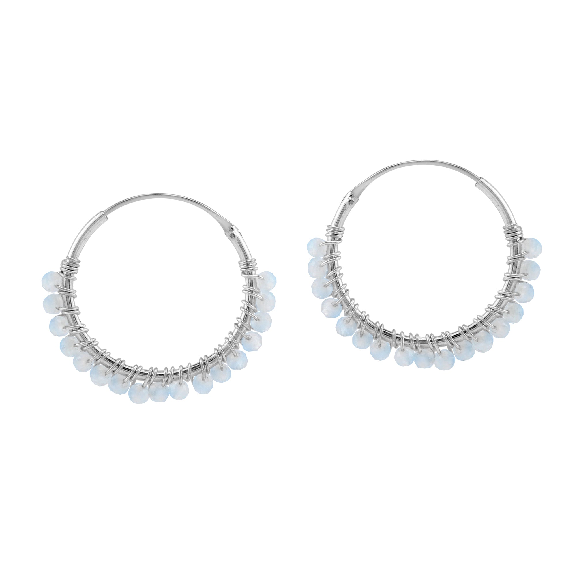 20MMx2MM Natural White Moonstone Bead 925 Sterling Silver 0.79 Inch Handmade O-Hoop Earrings Jewelry for Women June Gemstone Birthstone - Silvershake-store