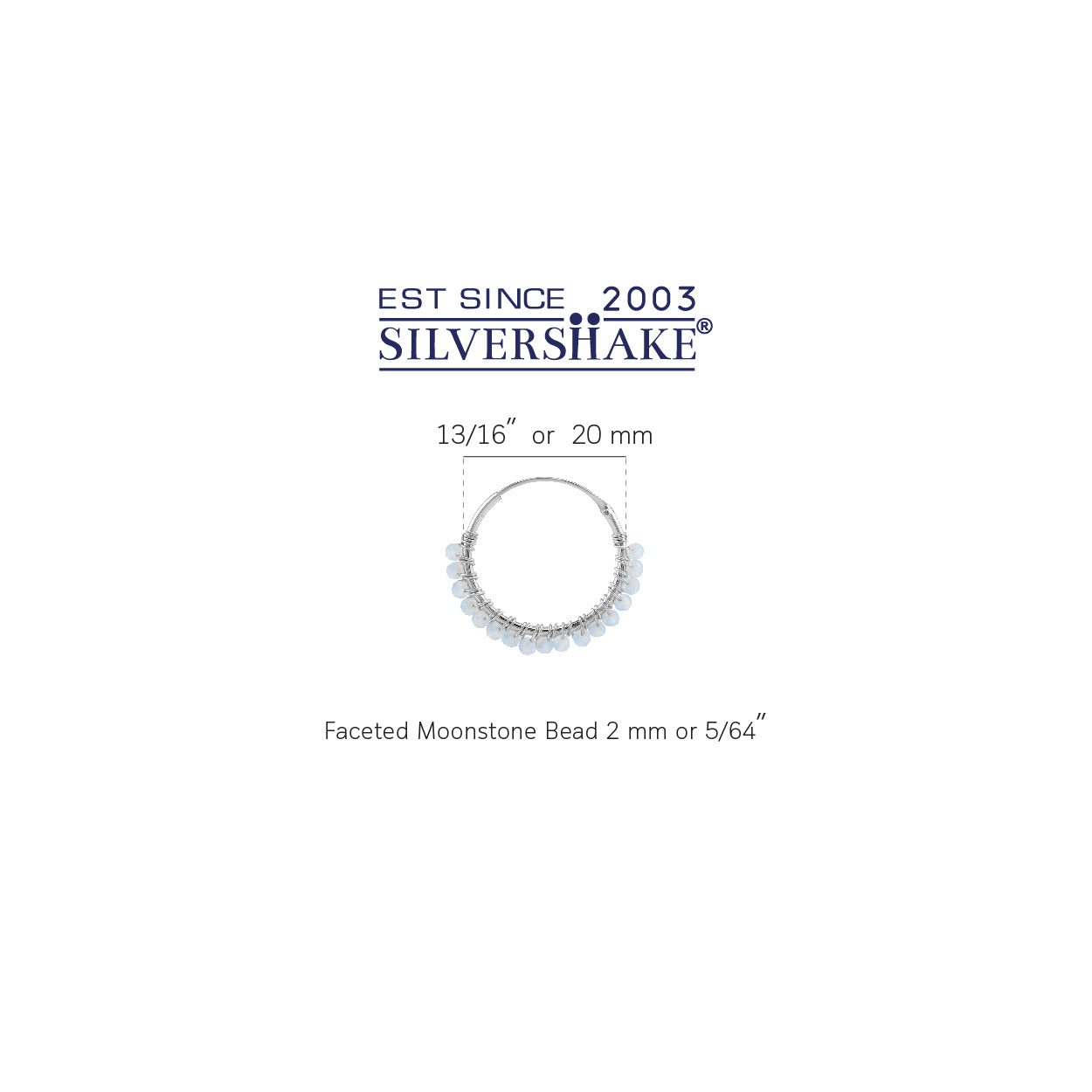 20MMx2MM Natural White Moonstone Bead 925 Sterling Silver 0.79 Inch Handmade O-Hoop Earrings Jewelry for Women June Gemstone Birthstone - Silvershake-store
