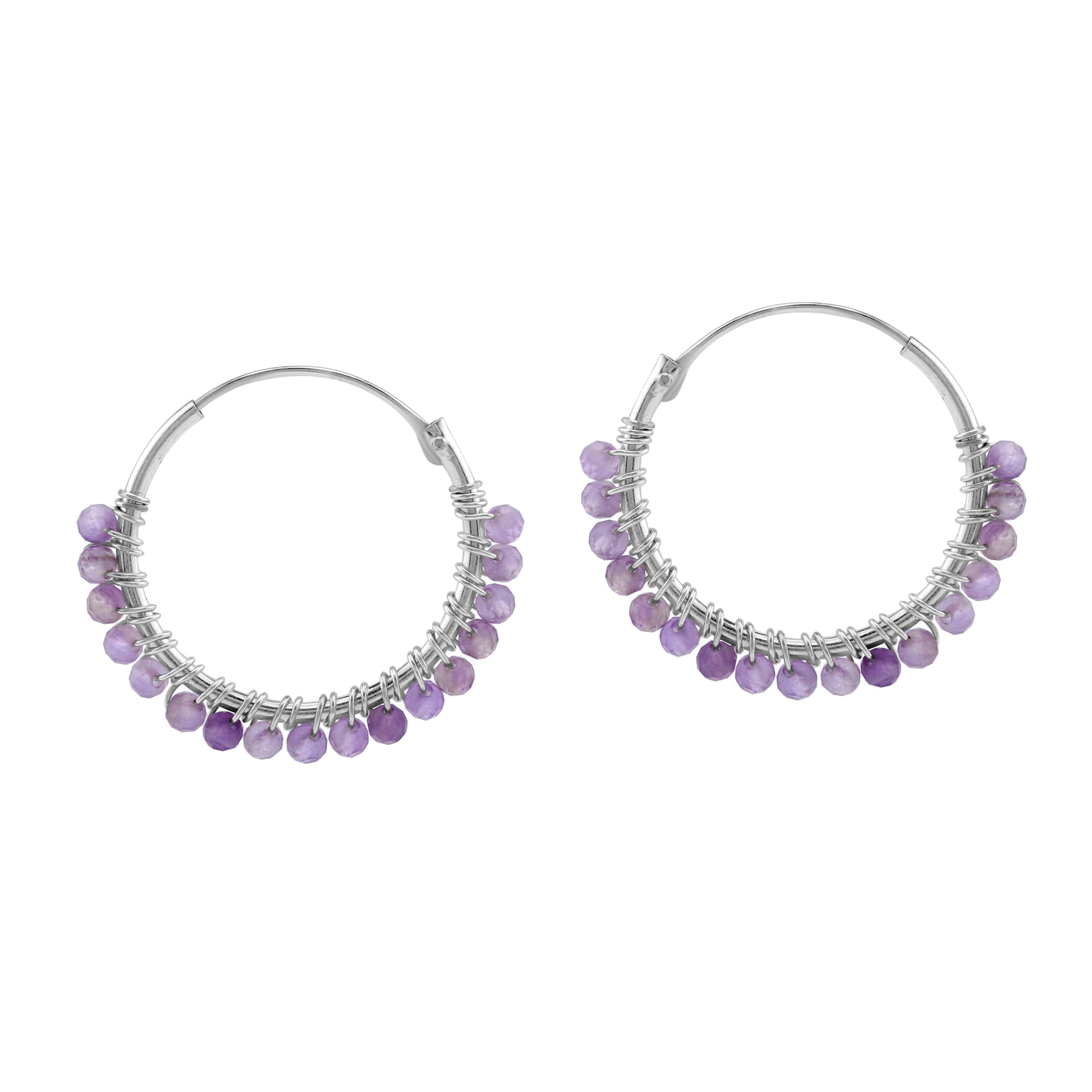 20MMx2MM Natural Purple Amethyst Gemstone Bead 925 Sterling Silver 0.79 Inch Handmade O-Hoop Earrings Jewelry for Women February Birthstone - Silvershake-store