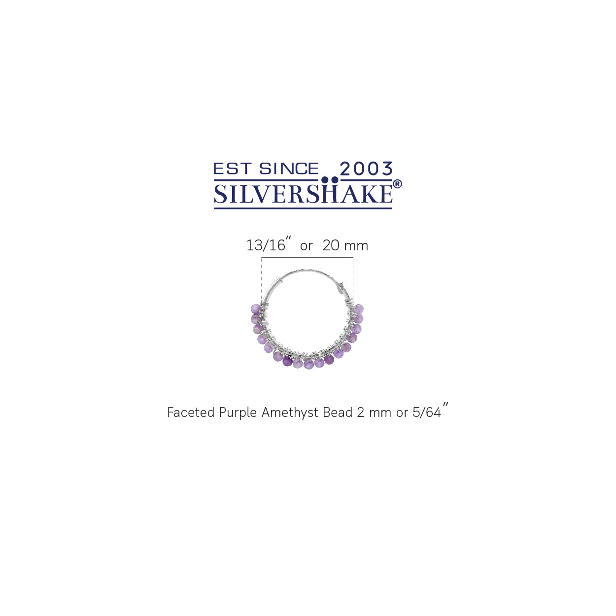 20MMx2MM Natural Purple Amethyst Gemstone Bead 925 Sterling Silver 0.79 Inch Handmade O-Hoop Earrings Jewelry for Women February Birthstone - Silvershake-store