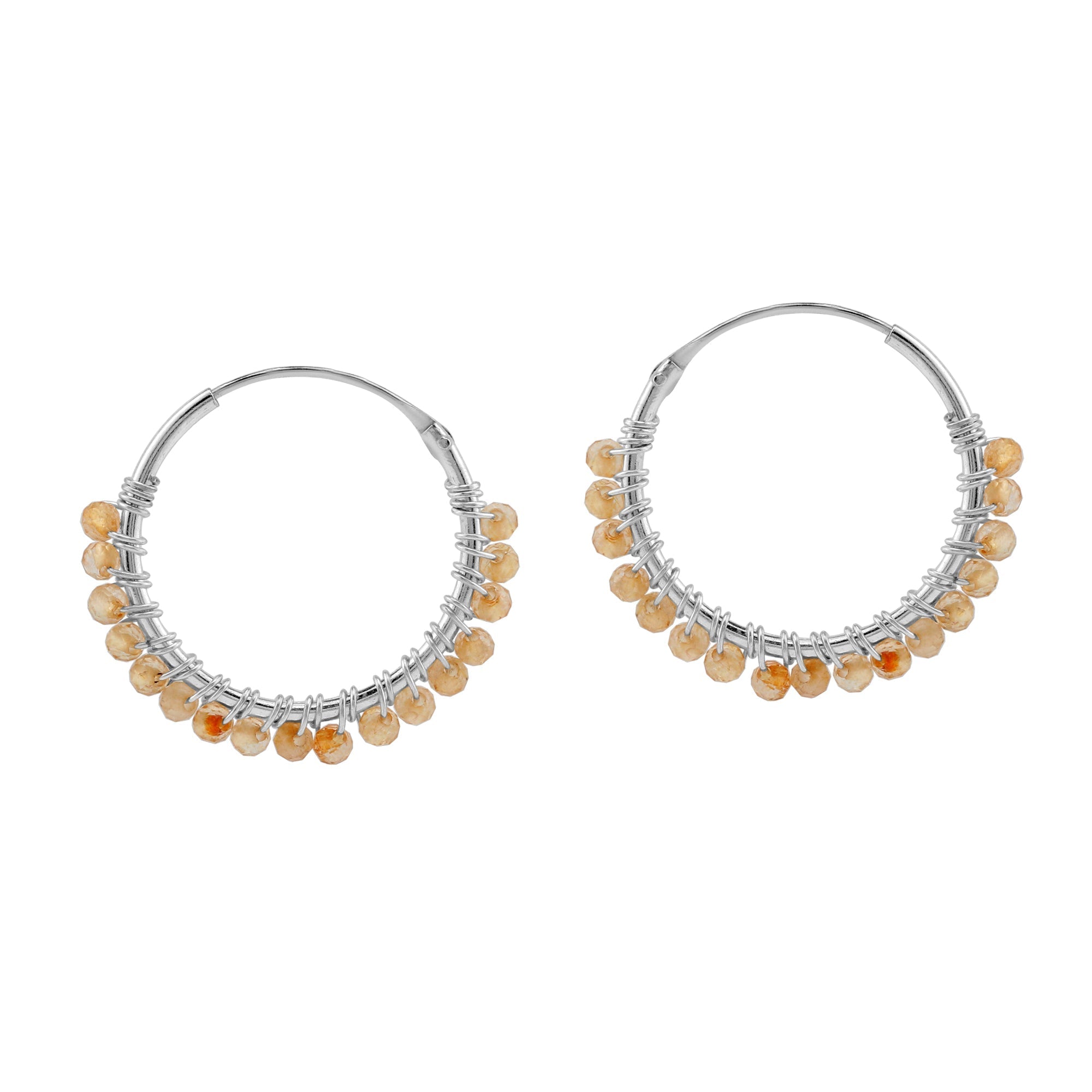 20MMx2MM Natural Yellow Citrine Gemstone Bead 925 Sterling Silver 0.79 Inch Handmade O-Hoop Earrings Jewelry for Women November Birthstone - Silvershake-store