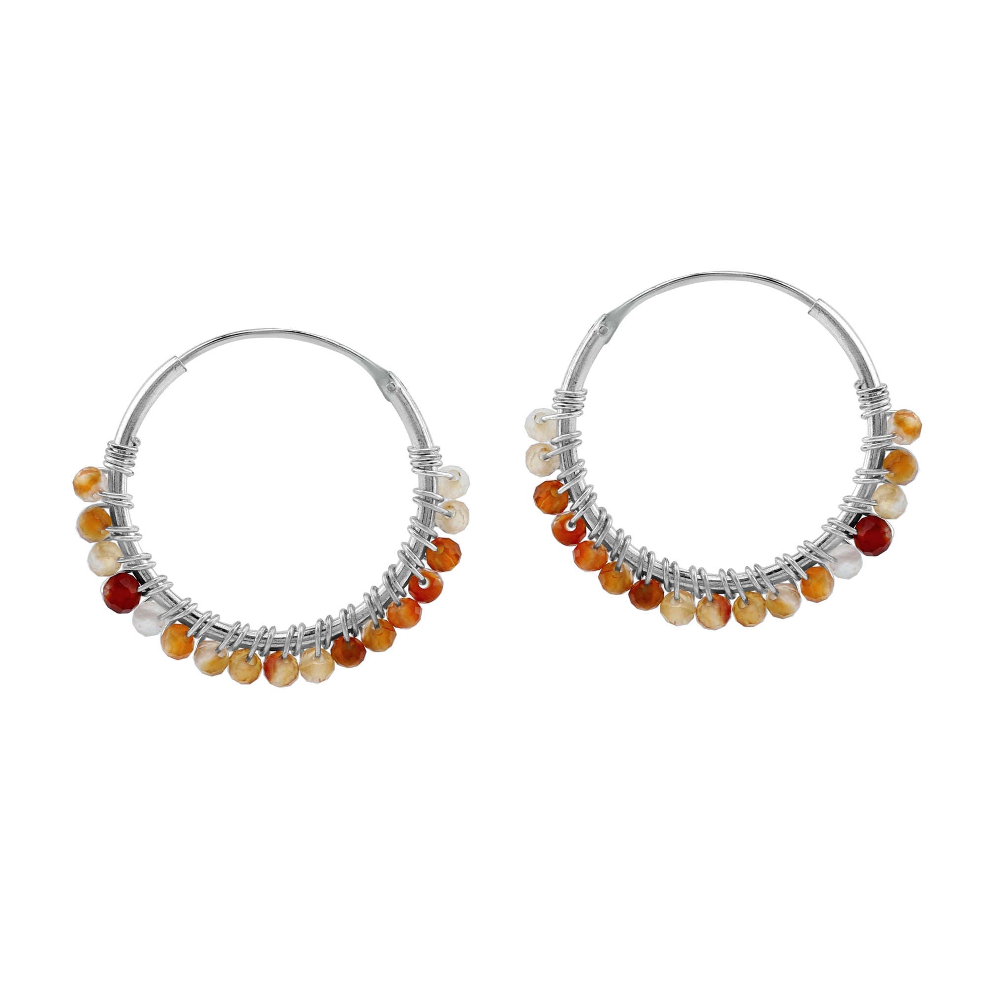 20MMx2MM Natural Orange Agate Gemstone Bead 925 Sterling Silver 0.79 Inch Handmade O-Hoop Earrings Jewelry for Women - Silvershake-store