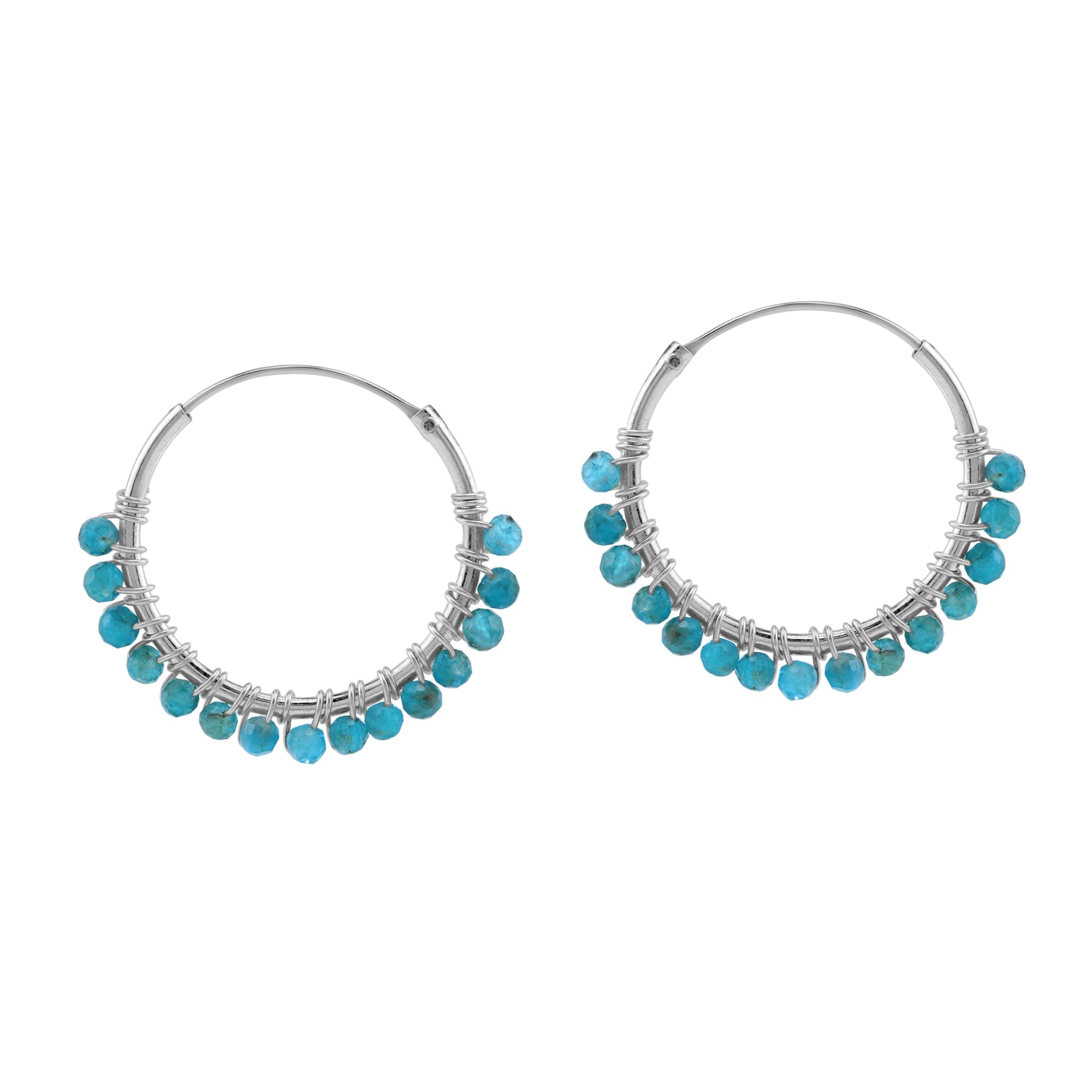20MMx2MM Natural Blue Apatite Gemstone Bead 925 Sterling Silver 0.79 Inch Handmade O-Hoop Earrings Jewelry for Women - Silvershake-store