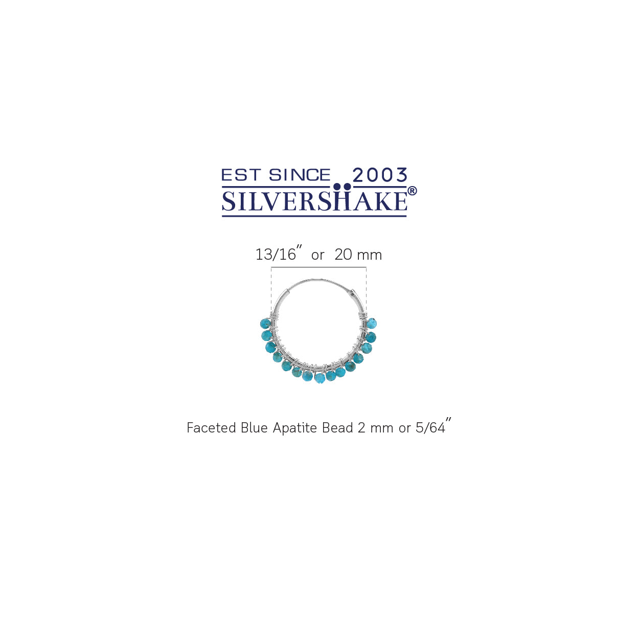 20MMx2MM Natural Blue Apatite Gemstone Bead 925 Sterling Silver 0.79 Inch Handmade O-Hoop Earrings Jewelry for Women - Silvershake-store