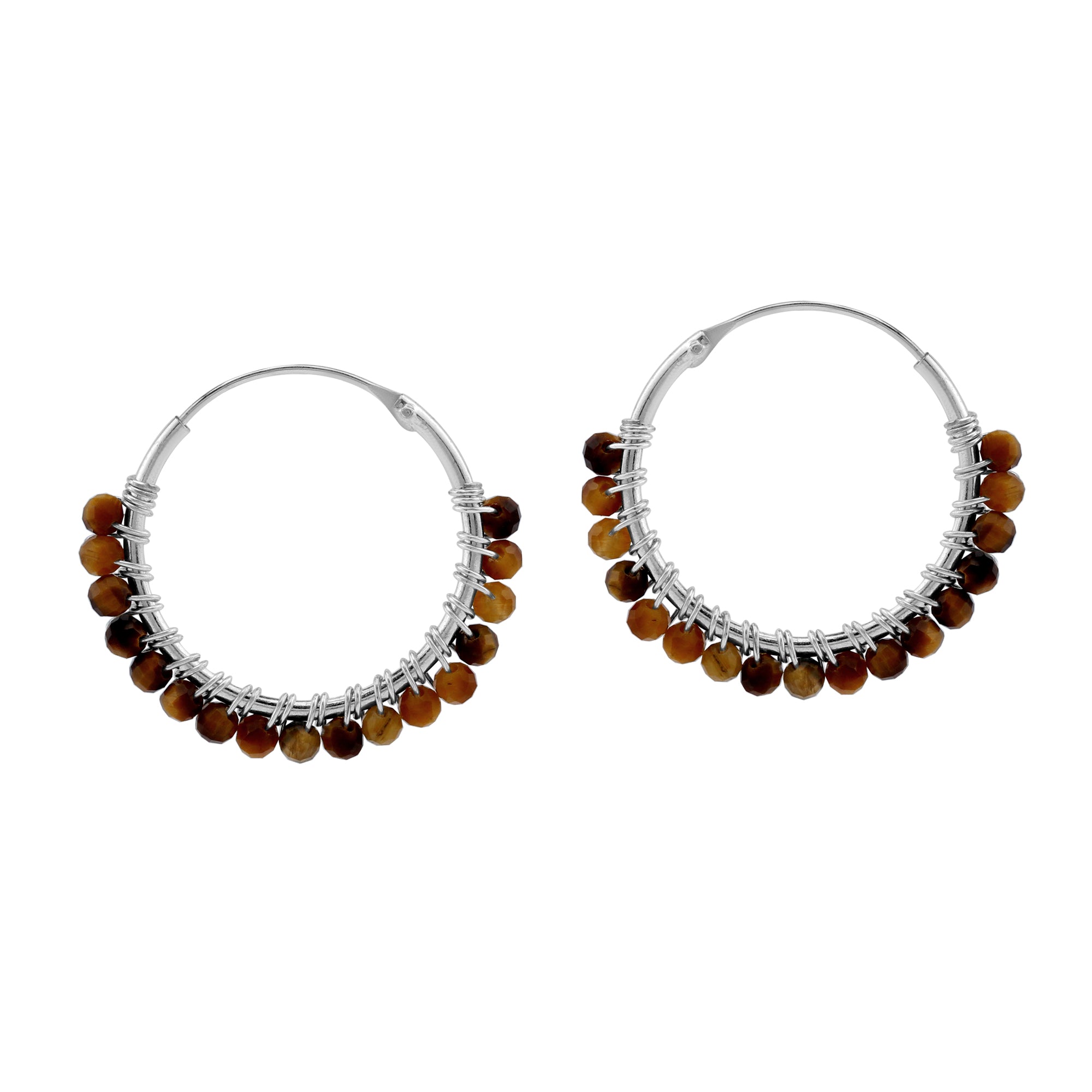 20MMx2MM Natural Brown Tigers Eye Gemstone Bead 925 Sterling Silver 0.79 Inch Handmade O-Hoop Earrings Jewelry for Women - Silvershake-store