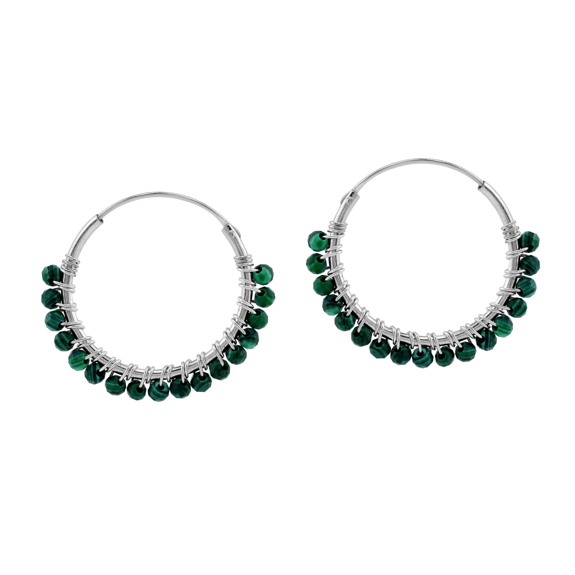 20MMx2MM Natural Green Malachite Gemstone Bead 925 Sterling Silver 0.79 Inch Handmade O-Hoop Earrings Jewelry for Women - Silvershake-store