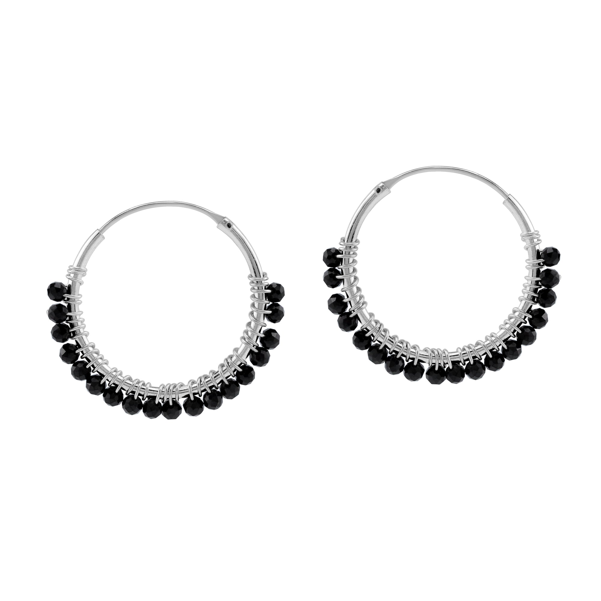 20MMx2MM Natural Black Spinel Gemstone Bead 925 Sterling Silver 0.79 Inch Handmade O-Hoop Earrings Jewelry for Women - Silvershake-store