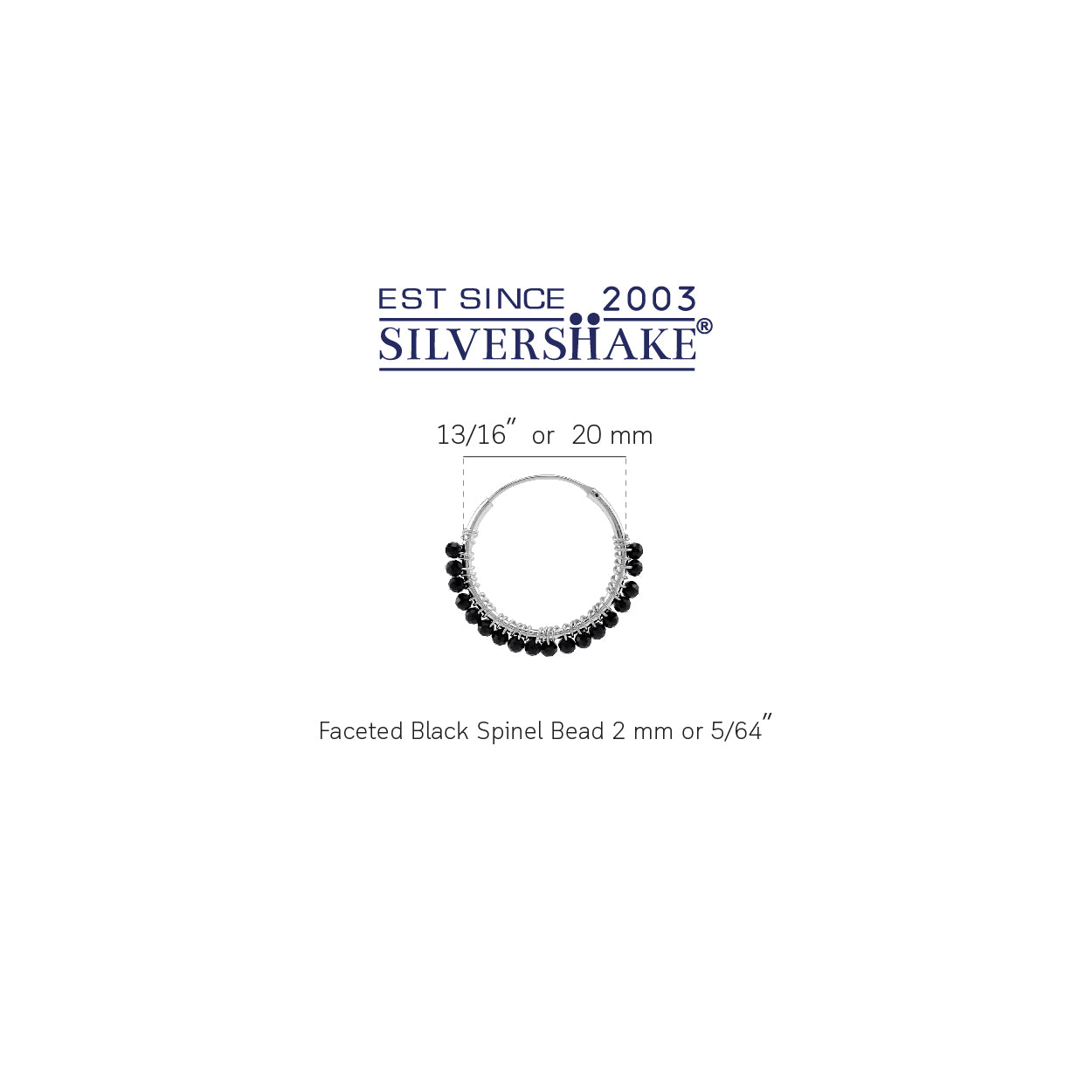 20MMx2MM Natural Black Spinel Gemstone Bead 925 Sterling Silver 0.79 Inch Handmade O-Hoop Earrings Jewelry for Women - Silvershake-store