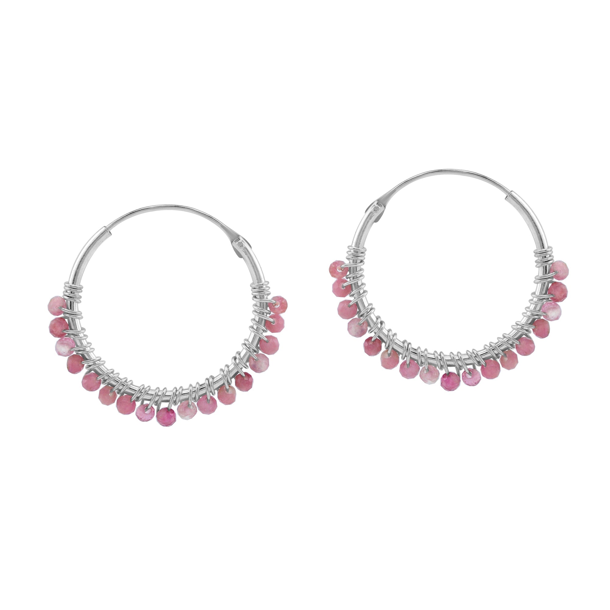 20MMx2MM Natural Pink Tourmaline Gemstone Bead 925 Sterling Silver 0.79 Inch Handmade O-Hoop Earrings Jewelry for Women October Birthstone - Silvershake-store