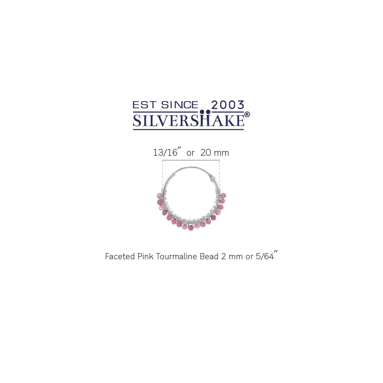 20MMx2MM Natural Pink Tourmaline Gemstone Bead 925 Sterling Silver 0.79 Inch Handmade O-Hoop Earrings Jewelry for Women October Birthstone - Silvershake-store