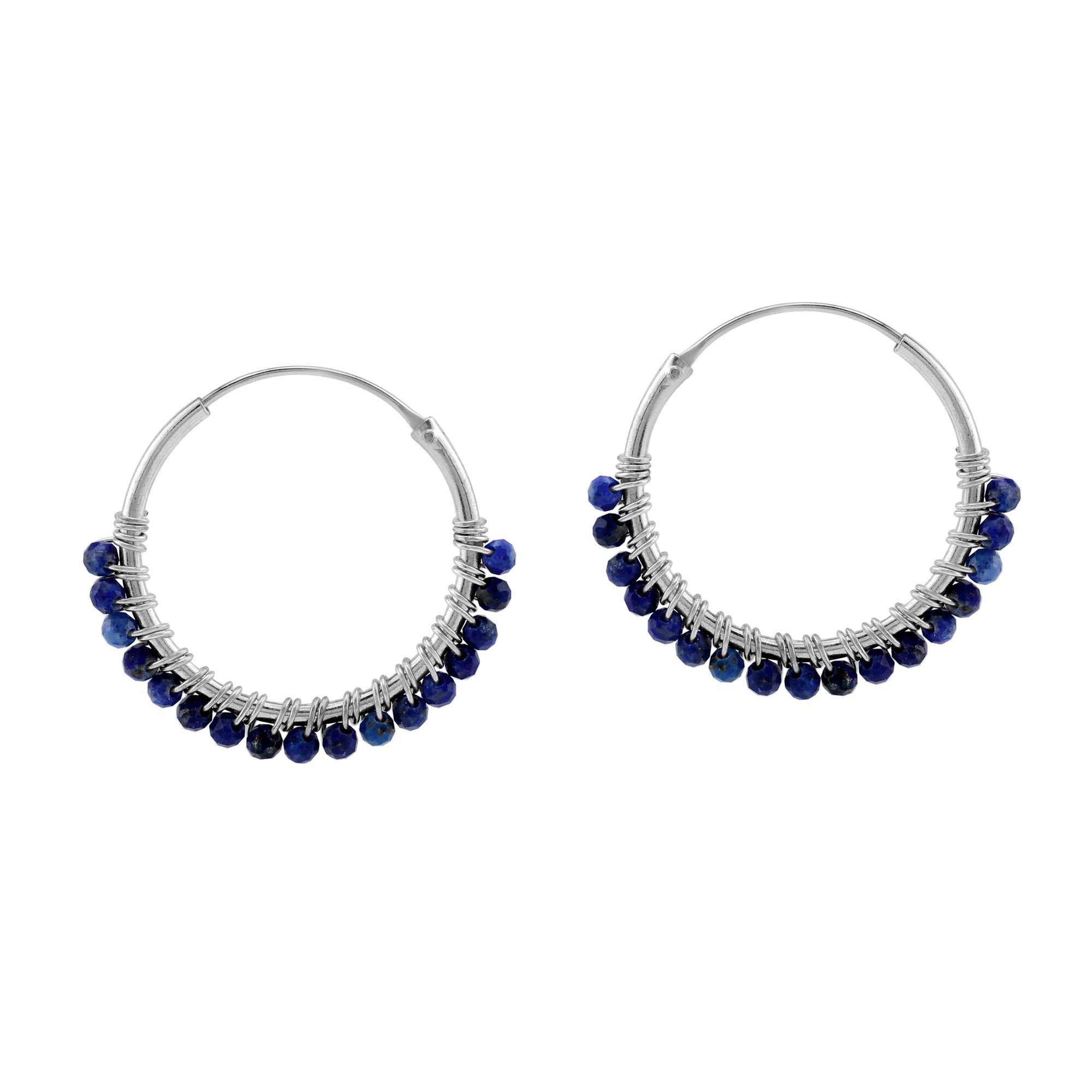 20MMx2MM Natural Blue Lapis Lazuli Gemstone Bead 925 Sterling Silver 0.79 Inch Handmade O-Hoop Earrings Jewelry for Women - Silvershake-store