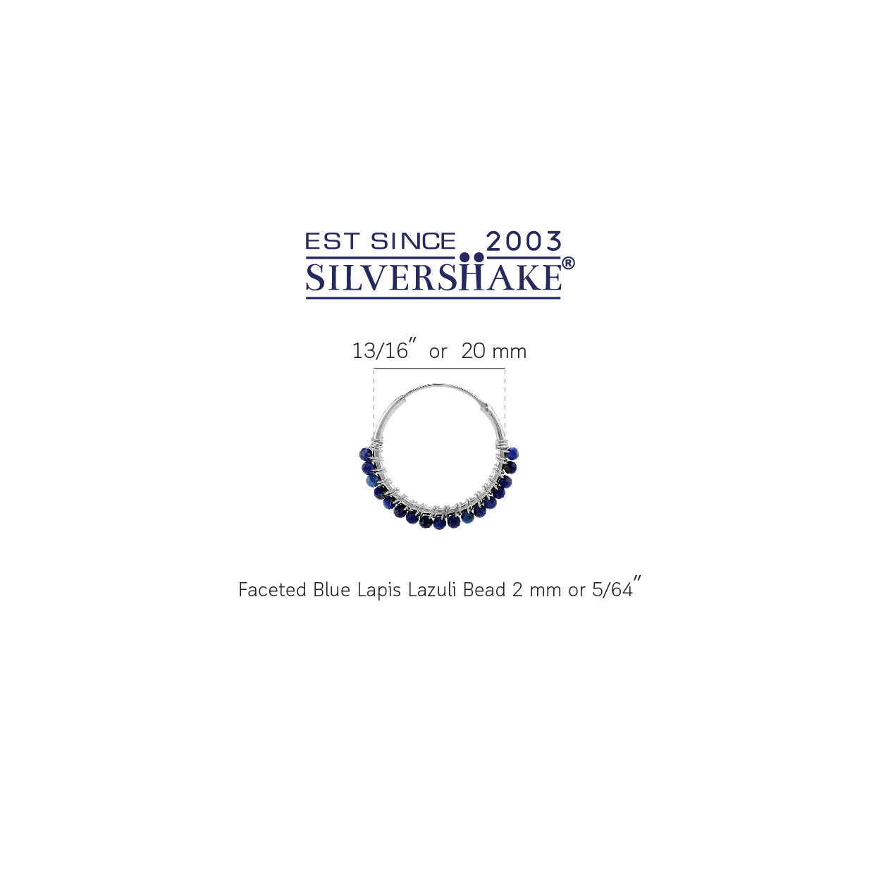 20MMx2MM Natural Blue Lapis Lazuli Gemstone Bead 925 Sterling Silver 0.79 Inch Handmade O-Hoop Earrings Jewelry for Women - Silvershake-store