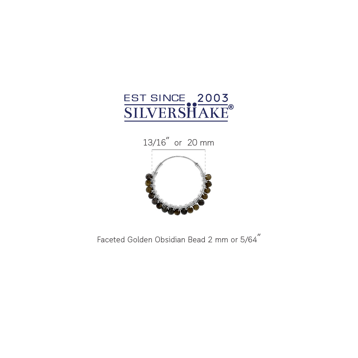 20MMx2MM Natural Golden Obsidian Gemstone Bead 925 Sterling Silver 0.79 Inch Handmade O-Hoop Earrings Jewelry for Women - Silvershake-store