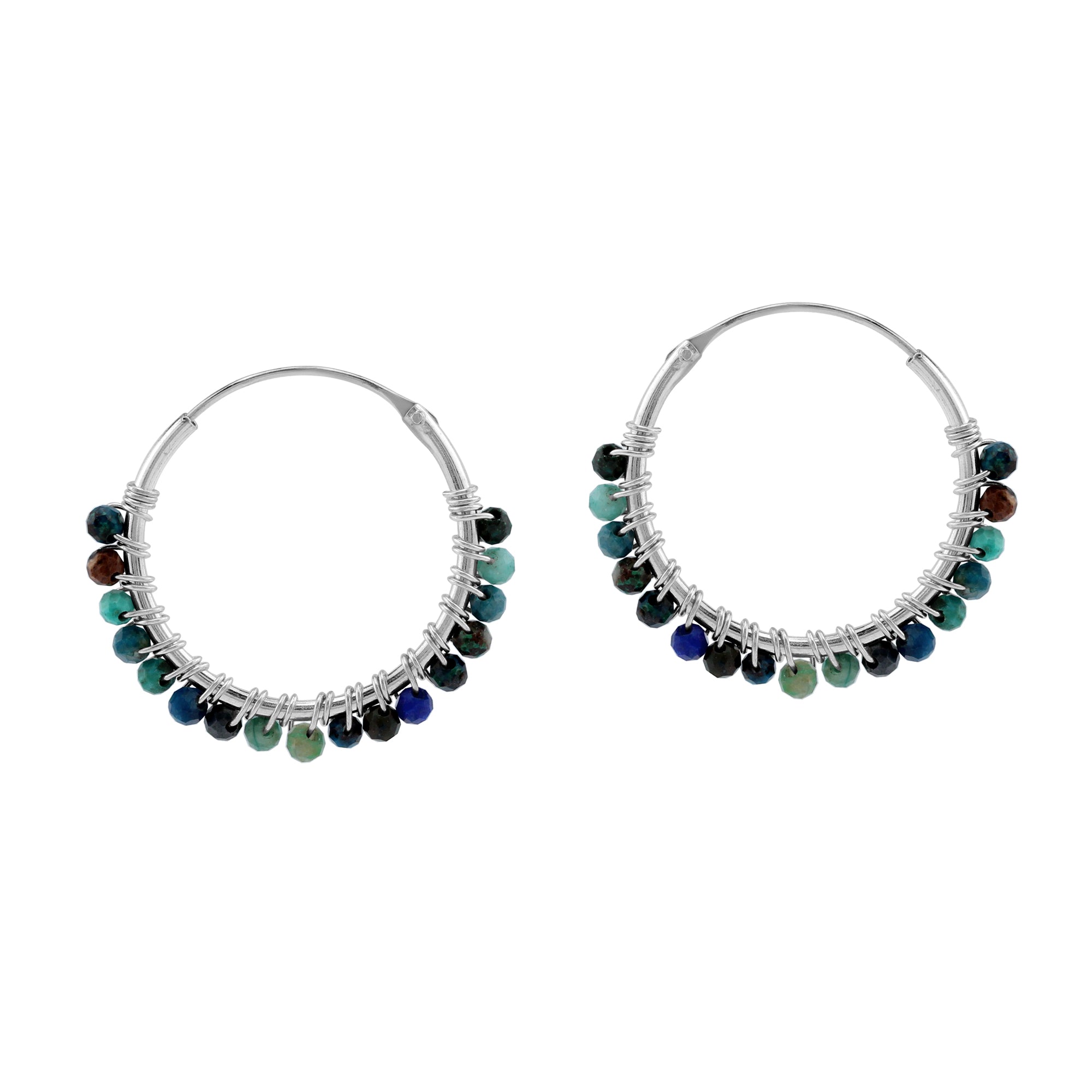 20MMx2MM Natural Chrysocolla Gemstone Bead 925 Sterling Silver 0.79 Inch Handmade O-Hoop Earrings Jewelry for Women - Silvershake-store