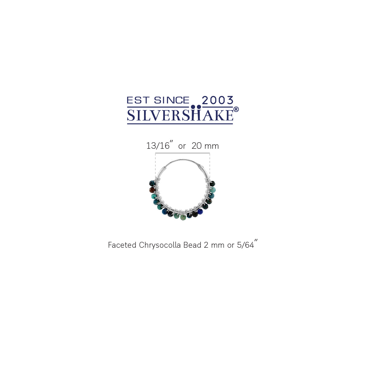 20MMx2MM Natural Chrysocolla Gemstone Bead 925 Sterling Silver 0.79 Inch Handmade O-Hoop Earrings Jewelry for Women - Silvershake-store