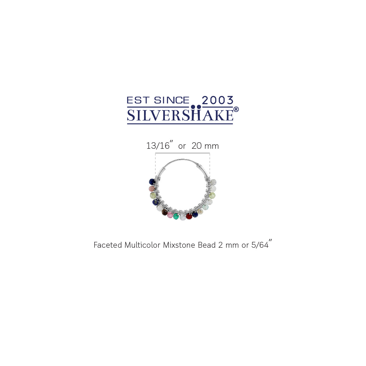 20MMx2MM Natural Multicolor Mix Gemstone Bead 925 Sterling Silver 0.79 Inch Handmade O-Hoop Earrings Jewelry for Women - Silvershake-store