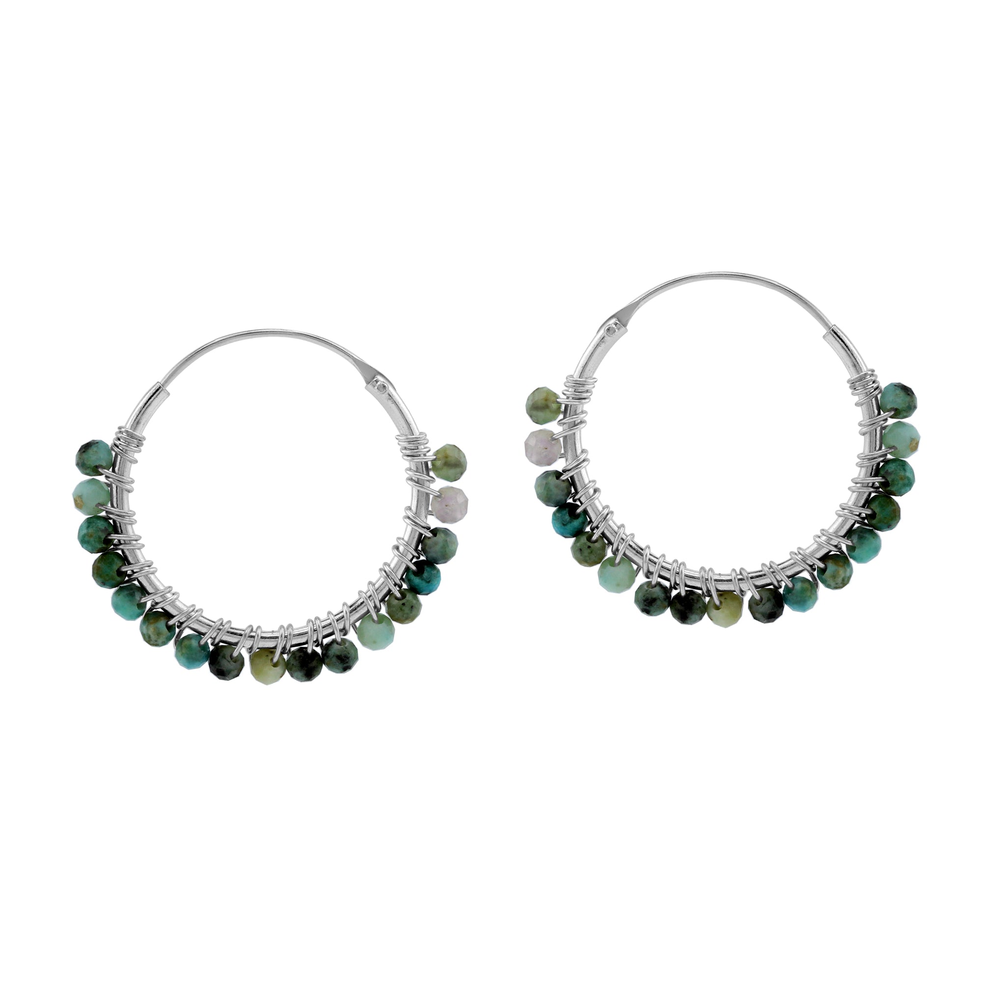 20MMx2MM Compressed Turquoise Gemstone Bead 925 Sterling Silver 0.79 Inch Handmade O-Hoop Earrings Jewelry for Women - Silvershake-store