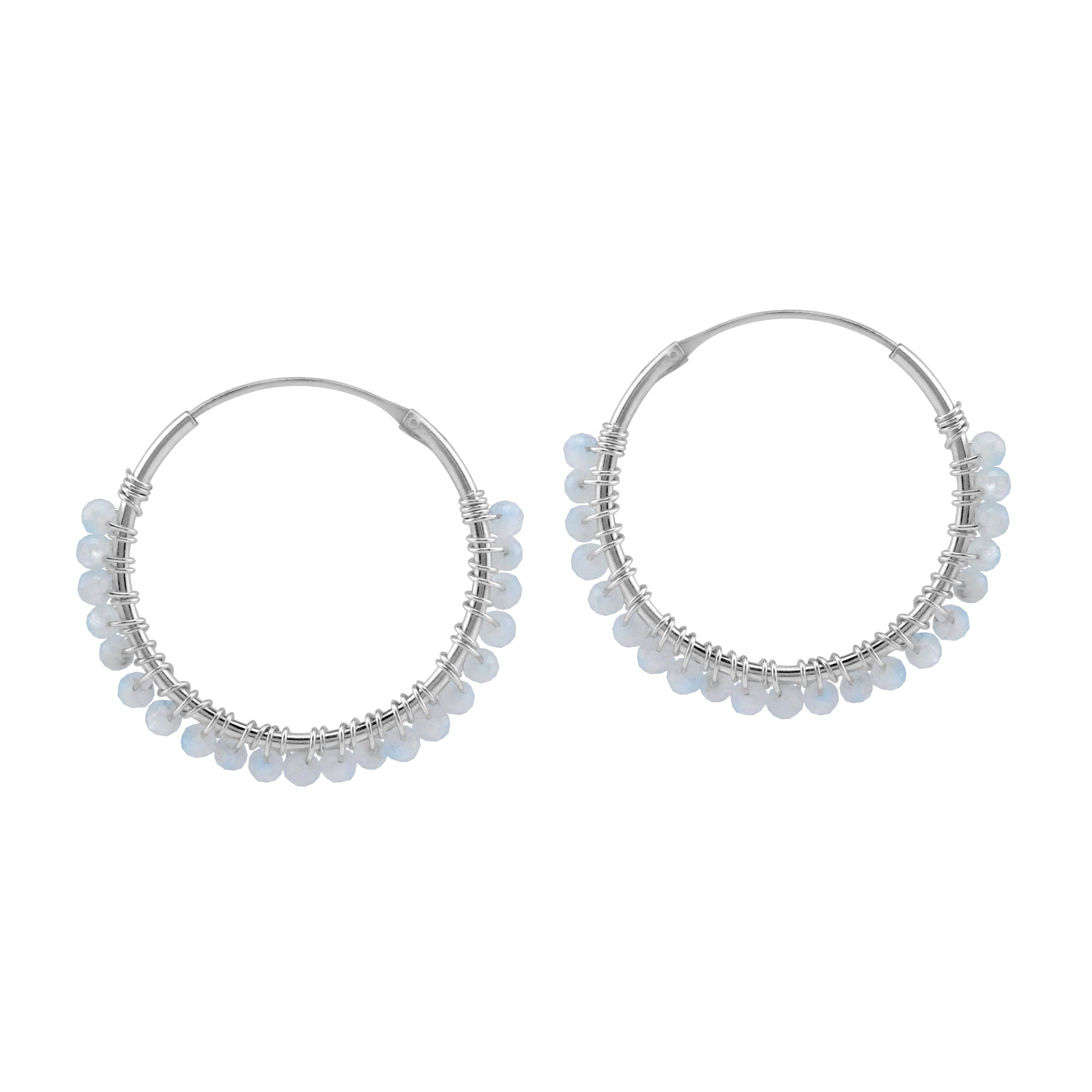 25MMx2MM Natural White Moonstone Bead 925 Sterling Silver Boho 1 Inch Handmade O-Hoop Earrings Jewelry for Women June Gemstone Birthstone - Silvershake-store