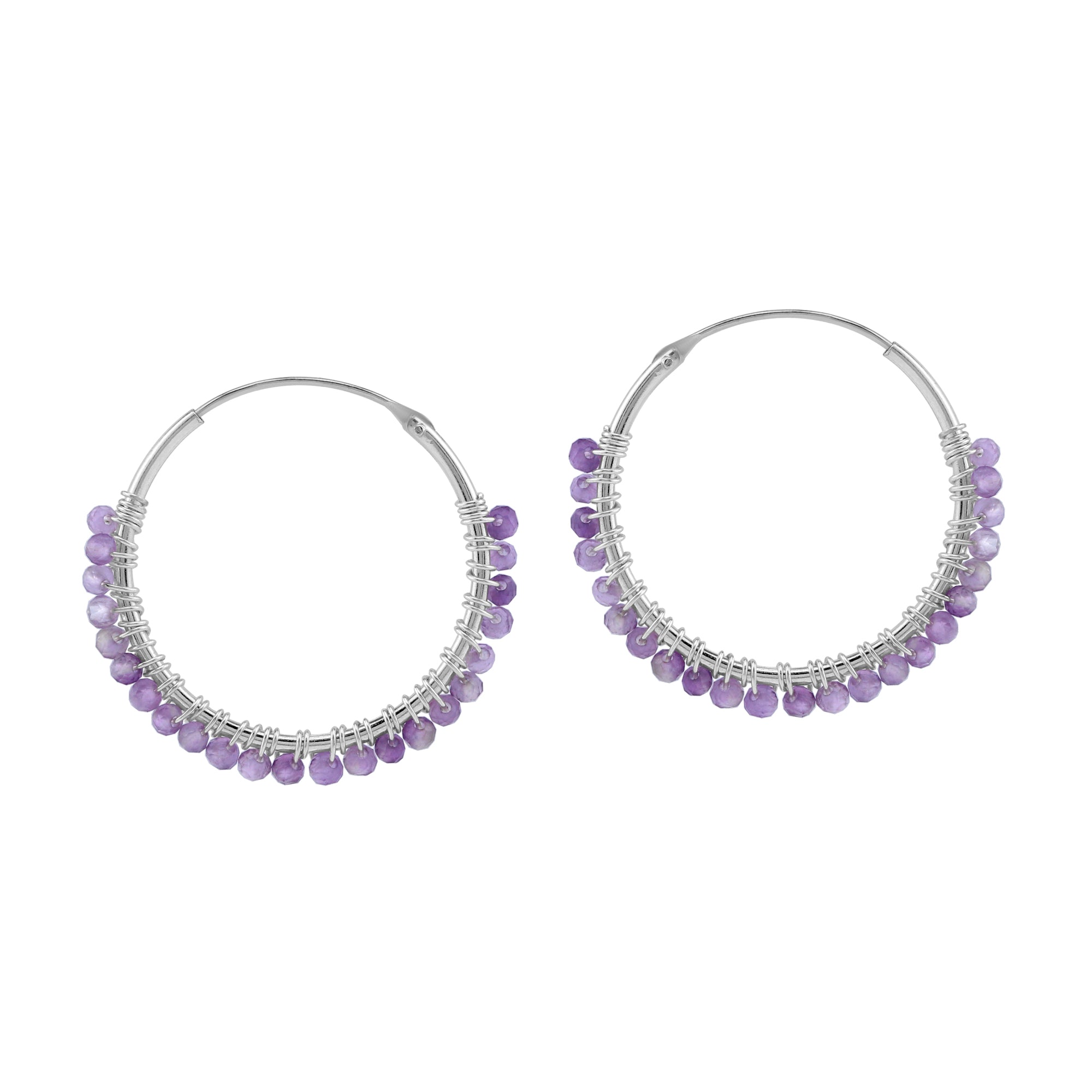 25MMx2MM Natural Purple Amethyst Gemstone Bead 925 Sterling Silver Boho 1 Inch Handmade O-Hoop Earrings Jewelry for Women February Birthstone - Silvershake-store