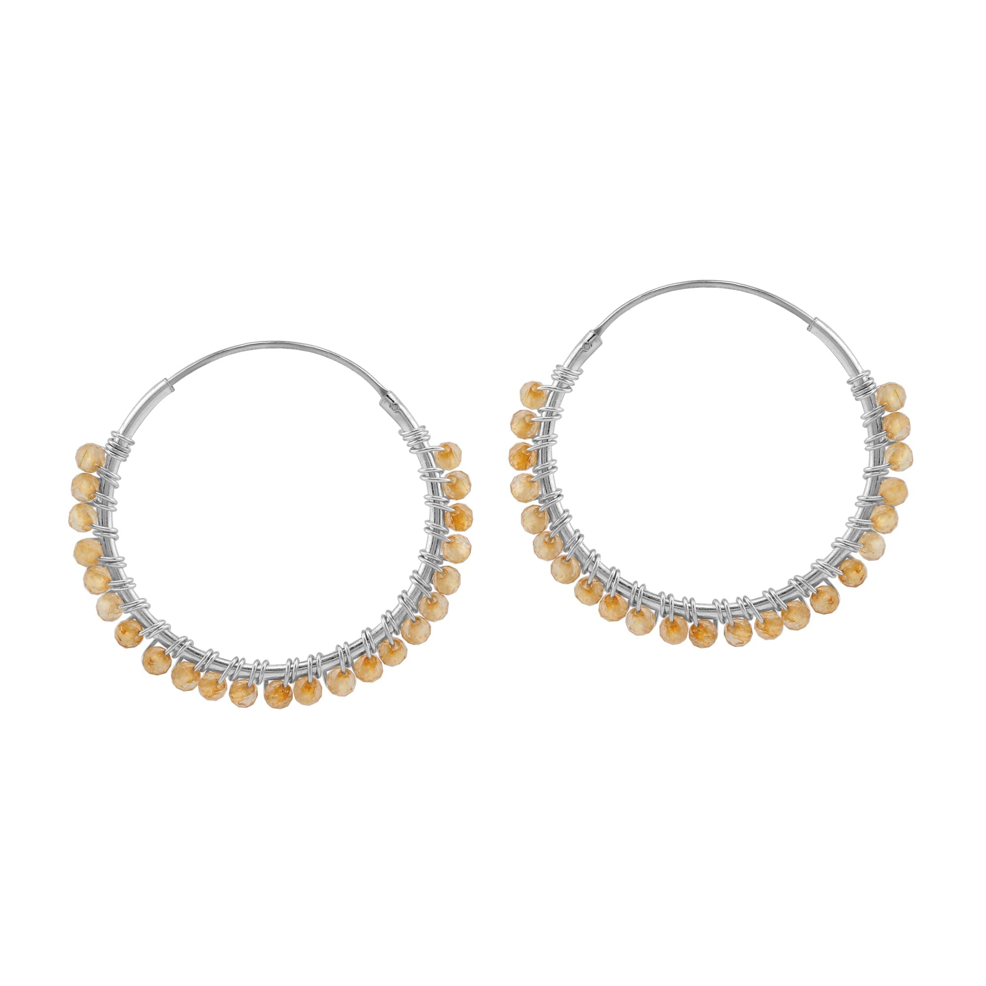 25MMx2MM Natural Yellow Citrine Gemstone Bead 925 Sterling Silver Boho 1 Inch Handmade O-Hoop Earrings Jewelry for Women November Birthstone - Silvershake-store